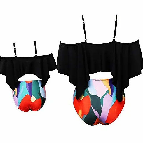 Jednakowe stroje rodzinne zestaw bikini strój kąpielowy kobiety stroje kąpielowe dla dziewczynek nowe dzieci dziecko kobieta pływanie kostiumy kąpielowe kostiumy kąpielowe (rozmiar: dziewczyna 140)