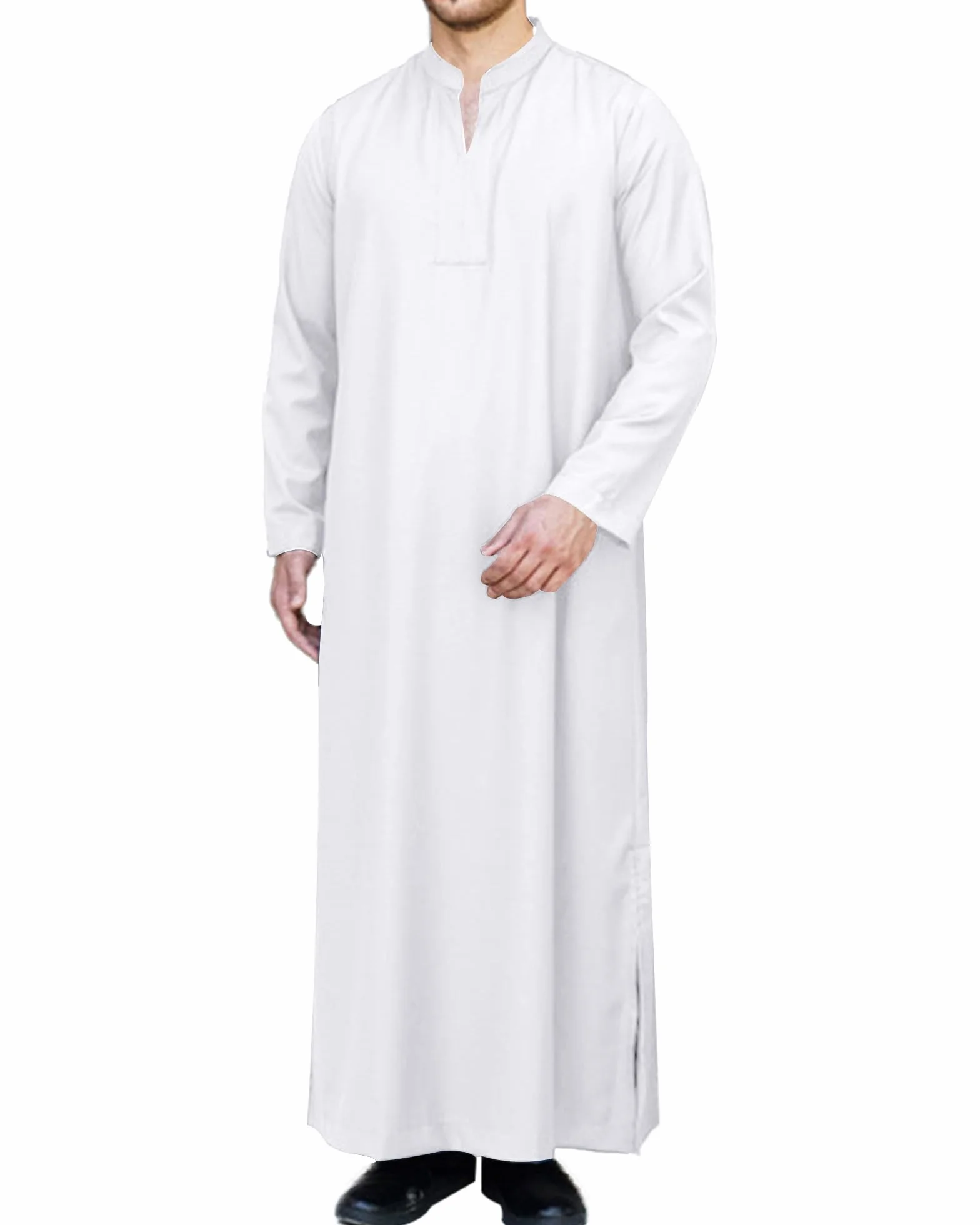 LVCBL Kaftan męski kaftan z długim rękawem, męski, długie Thobe, z kieszeniami, uniwersalny krój, M-3XL