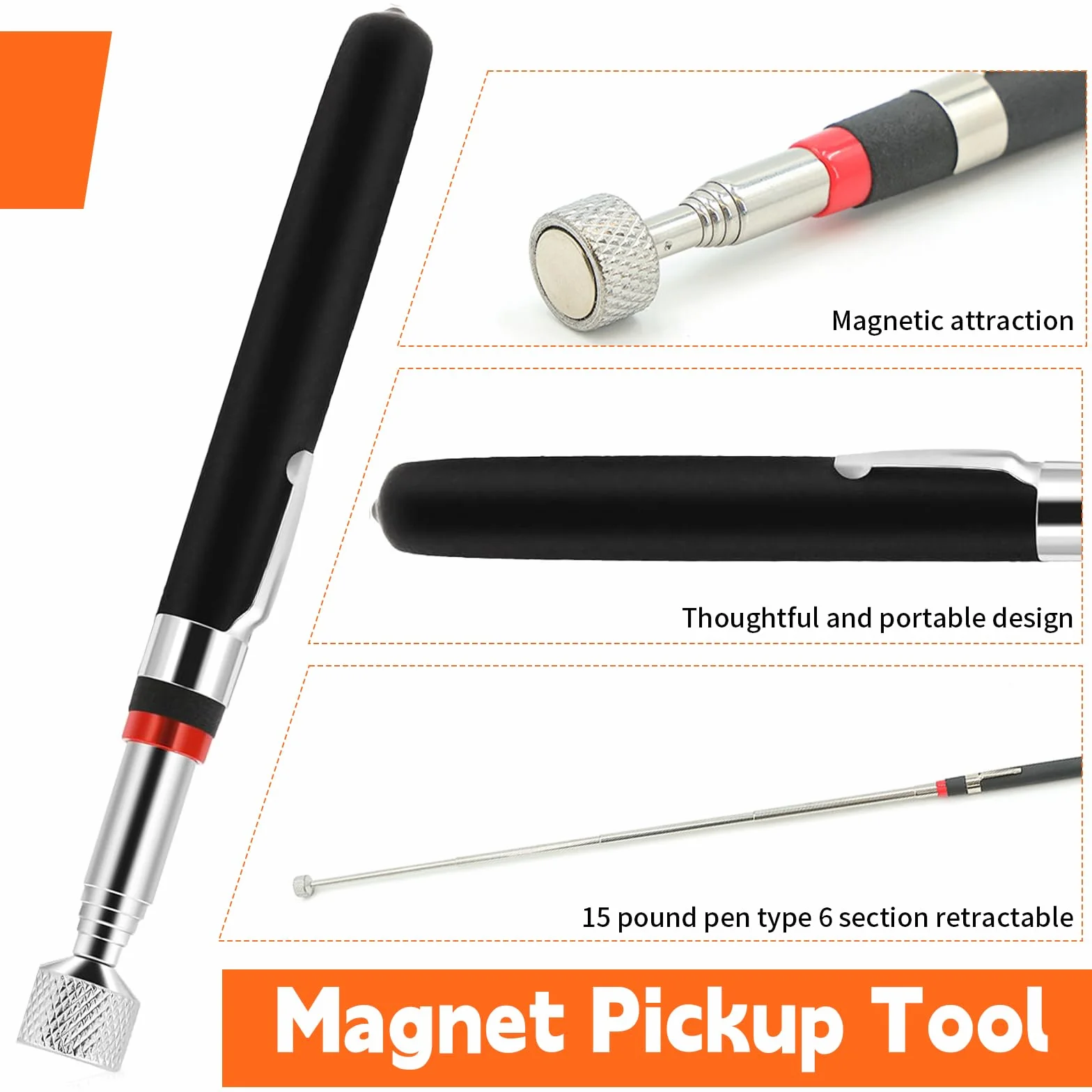 4 sztuki teleskopowego pręta magnetycznego, teleskopowy pręt magnetyczny 60 cm, elastyczny podnośnik magnetyczny, chwytak z teleskopowym prętem magnetycznym, teleskopowy magnes prętowy do chwytania