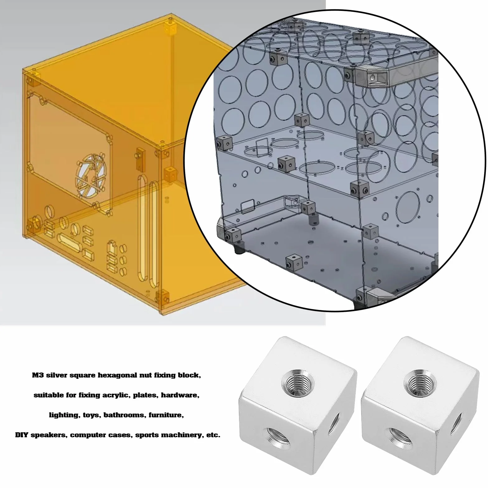 20 szt. złącze sześcienne M3 profil aluminiowy sześciokątny kwadratowy blok mocujący do mocowania płyty akrylowej sprzęt oświetleniowy 10x10x10mm