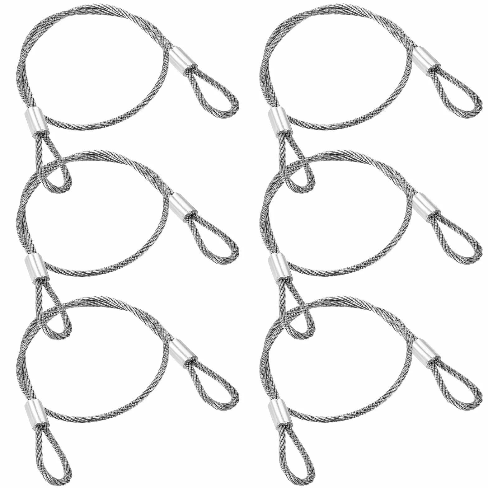 Prasacco 6 sztuk stalowych lin z oczkami, srebrny kabel bezpieczeństwa ze stali nierdzewnej 30 cm x 2 mm linka stalowa do zamków rowerowych, zamków do drzwi, zamka bagażowego