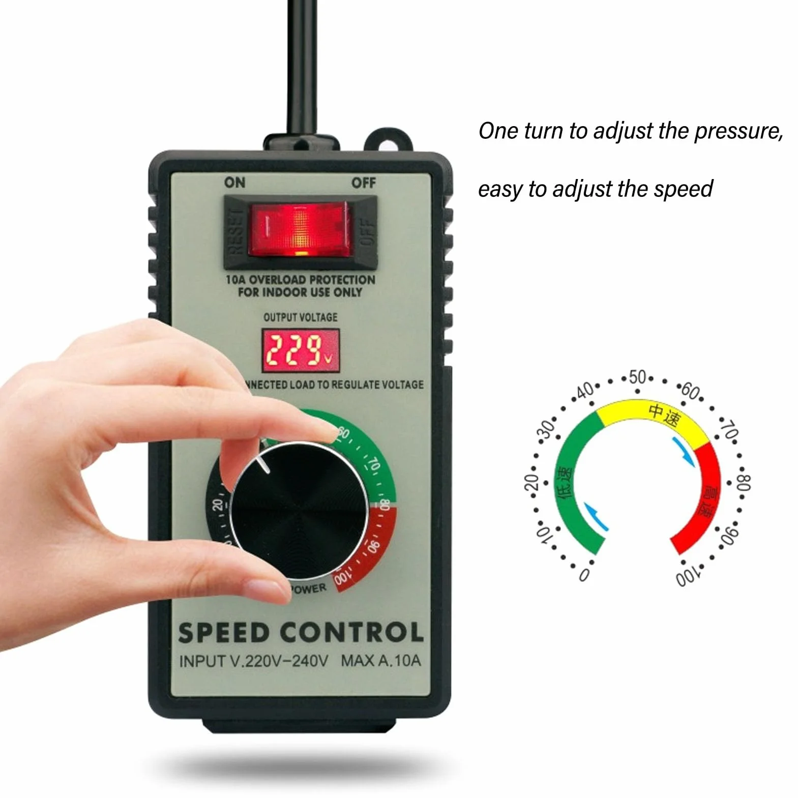 Regulator Prędkości Silnika AC 4000 W Materiał ABS Elektroniczny Regulator Napięcia 220-240 V do 0-220 V 10 A Reostat Regulator Zmiennej Prędkości Bezstopniowa Regulacja Prędkości