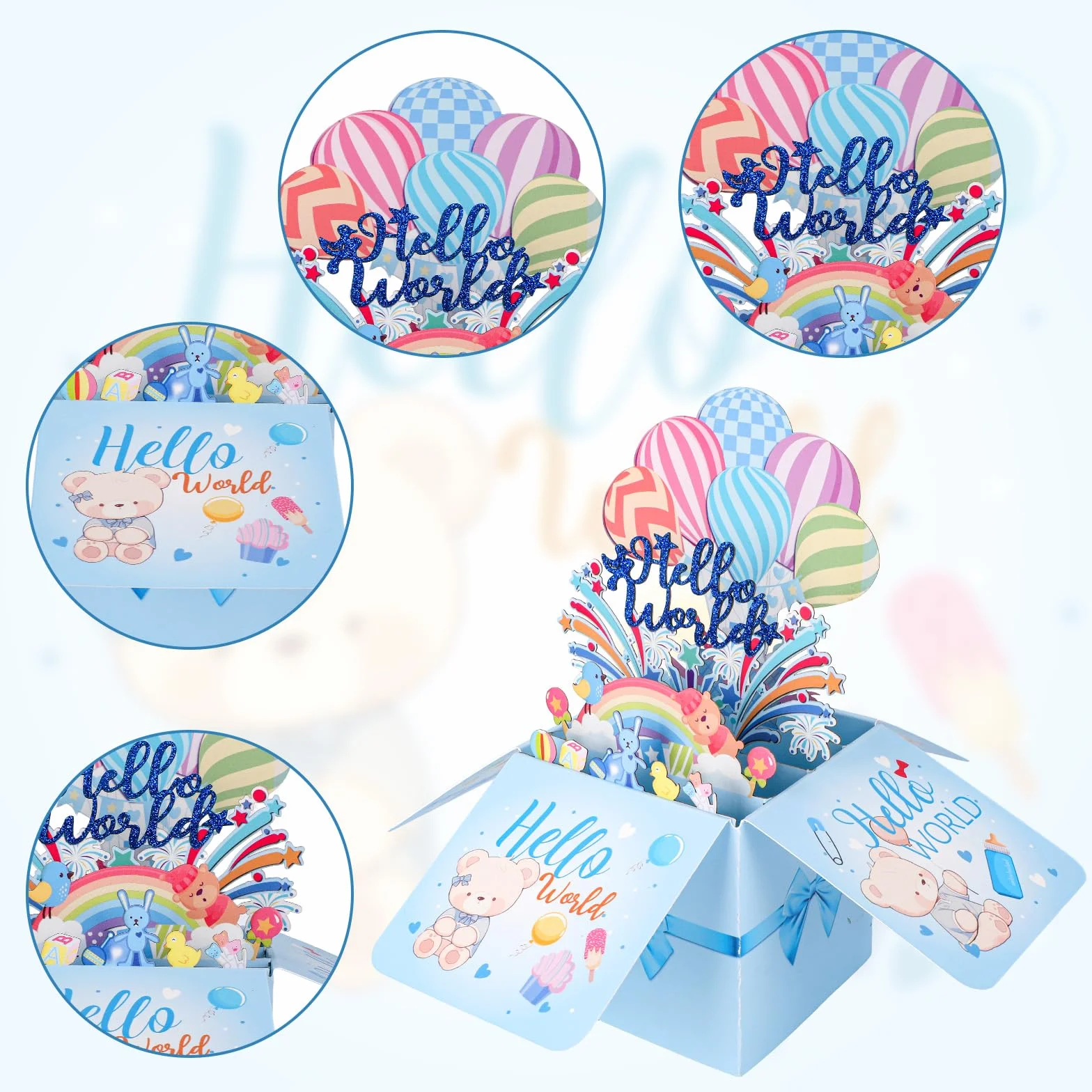 Karta z Okazji Narodzin Dziecka Hello World 3D Pop Up, Kartka z Gratulacjami Hello Baby Kopertą i Wiadomością dla Noworodka Dziewczynki Lub Chłopca