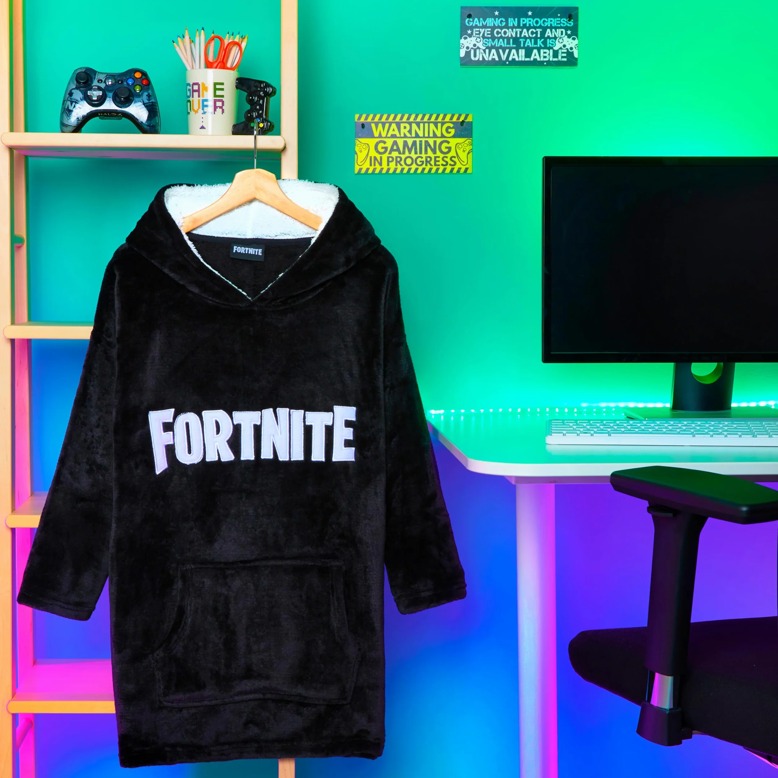 Bluza z kapturem Fortnite dzieci, duży rozmiar, koc z rękawami, polar, czarny