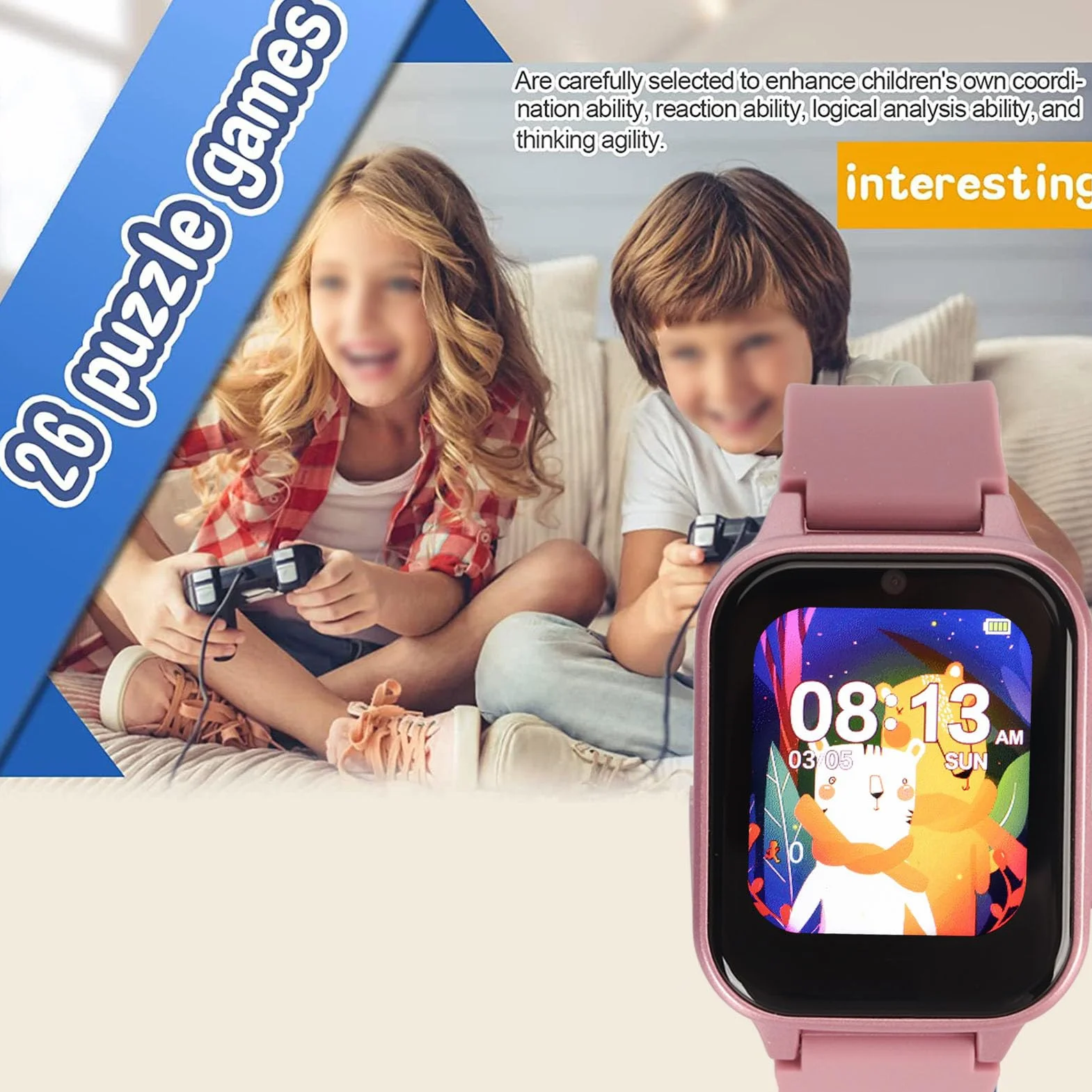 Inteligentny zegarek HD Smart Watch dla dzieci 4-12 lat z grami MP3 budzikiem krokomierzem
