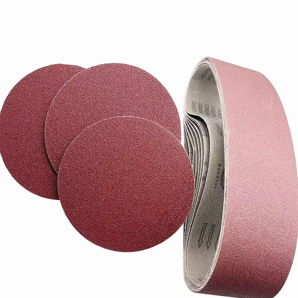 FEIHU Taśmy ścierne i tarcze szlifierskie. Taśma ścierna 100 x 915 mm, 2 x 80/120/150/240/400,150 mm samoprzylepne tarcze szlifierskie 2x60/80/120/180/240/320 Materiały ścierne do szlifierek taśmowych