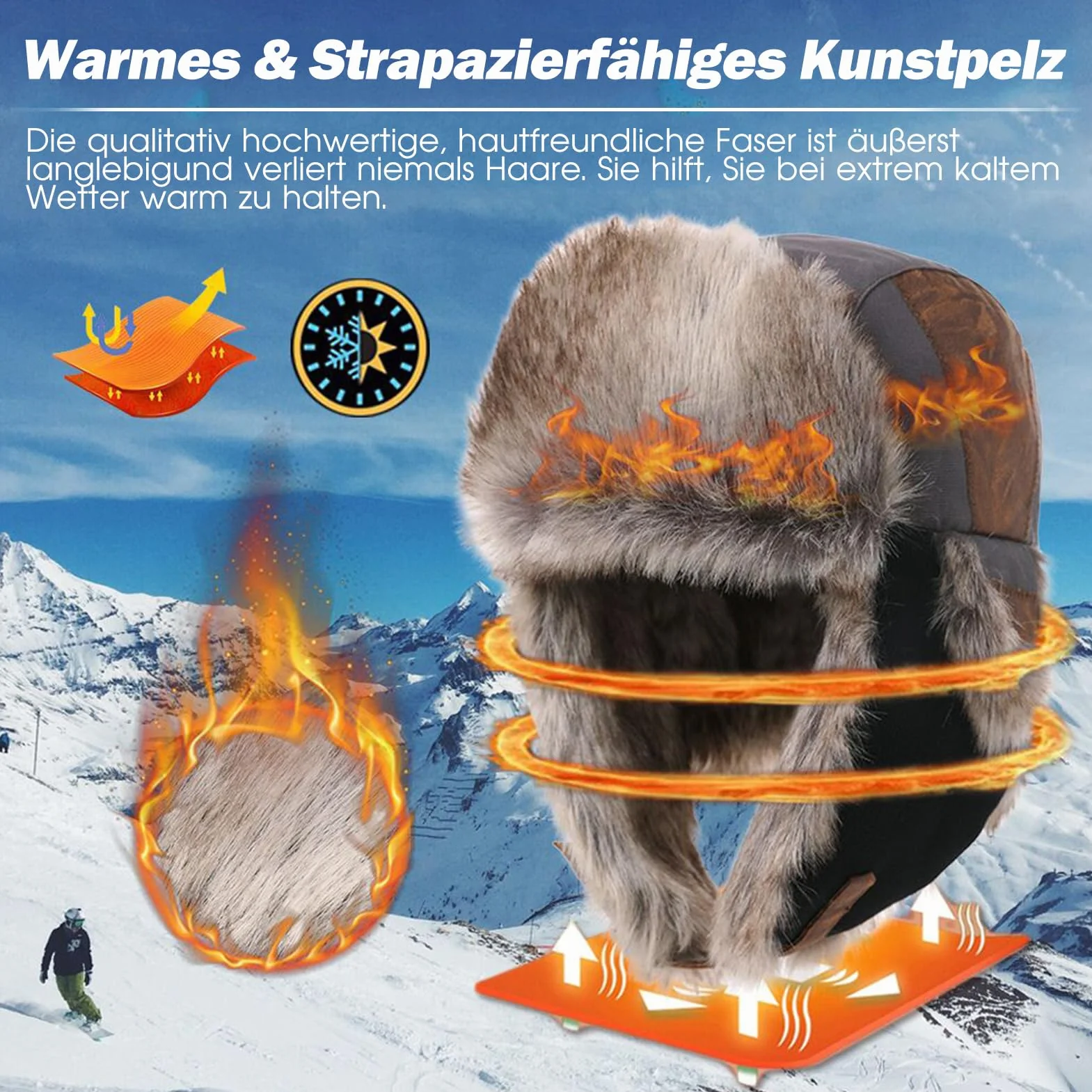 Fancet Unisex zimowe czapki dla mężczyzn kobiet sztuczne futro nauszniki polowanie strzelanie czapka ciepła ushanka rosyjskie żołnierze łapacz bomberka na zewnątrz narty moda czarna XL