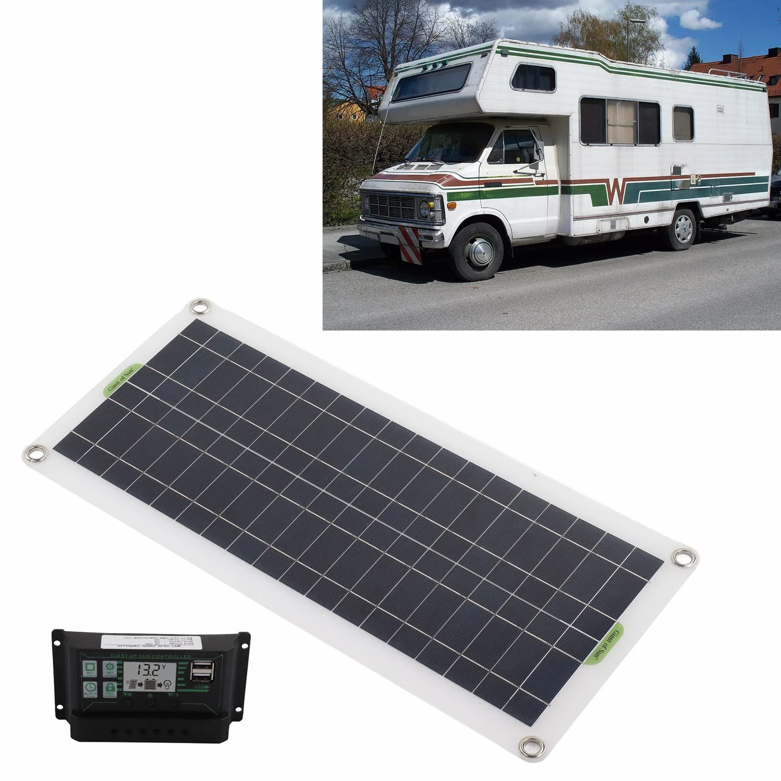 Akcesoria RV Polikrystaliczny panel słoneczny 30W + kontroler 30A Podwójny regulator napięcia USB Ładowanie 12V