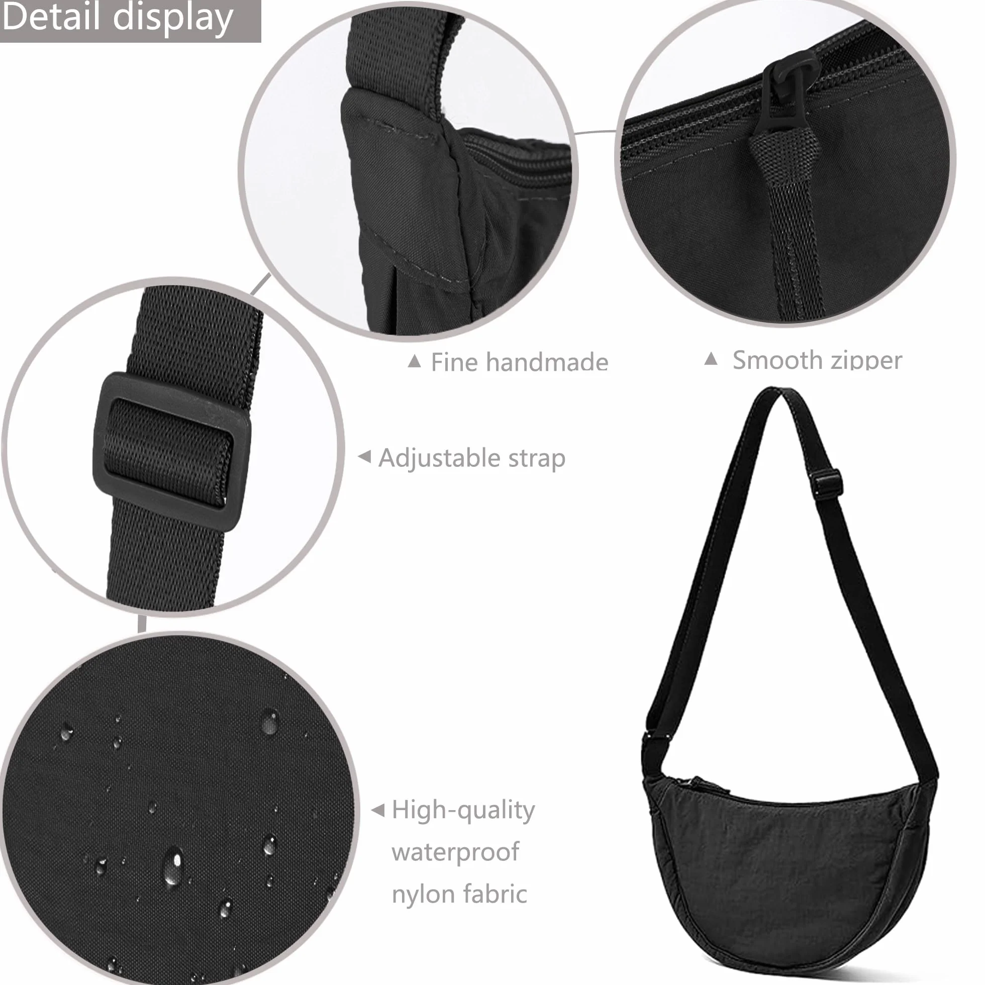 ANYWN Torba na ramię damska z półksiężycem, Hobo Casual Crossbody, jednokolorowa, przenośna, półksiężyc, torba na ramię z regulowanym paskiem na ramię