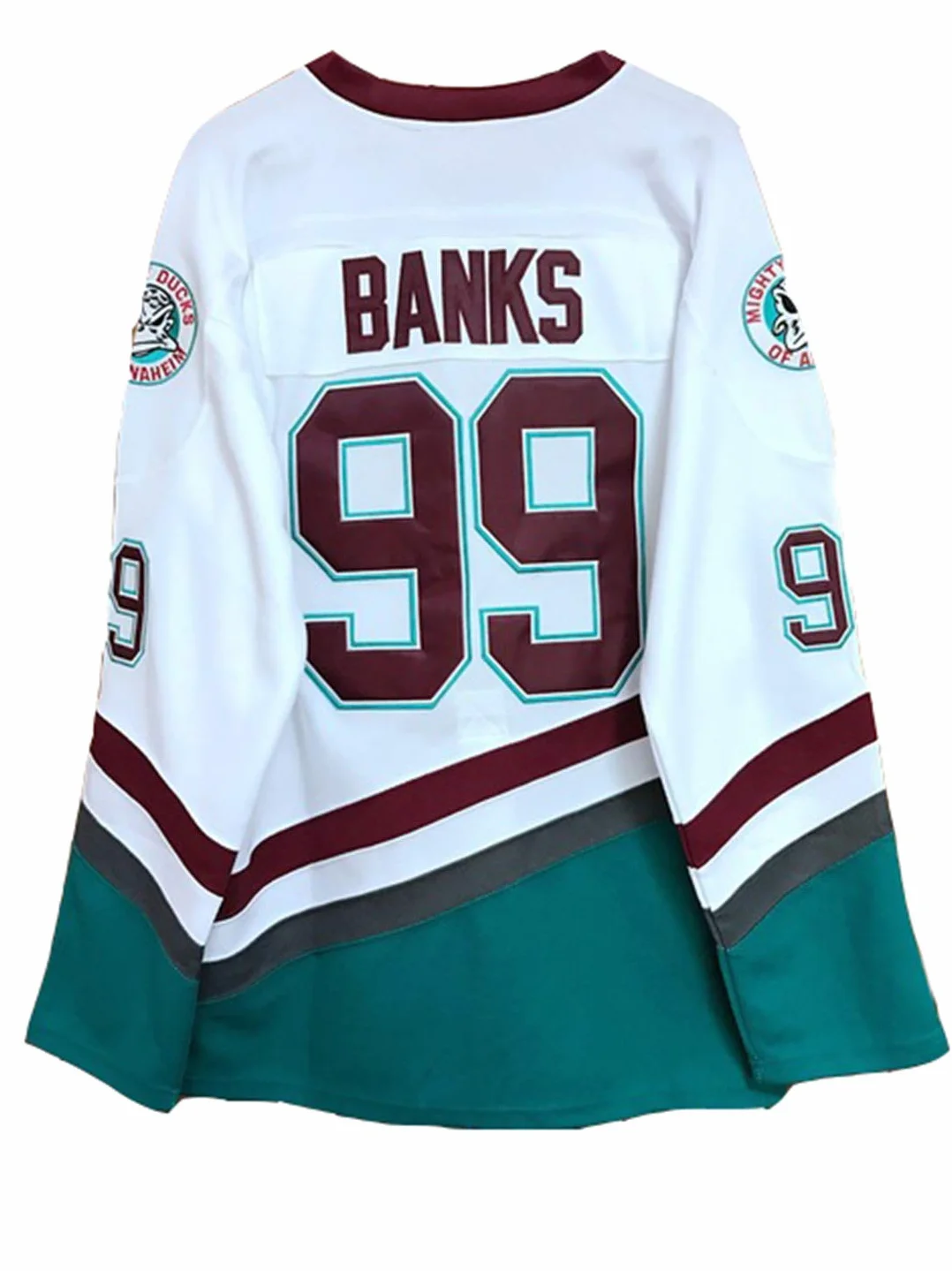 Adam Banks #99 Mighty Ducks koszulka do hokeja na lodzie film hokej koszulka białe szyte litery cyfry S-XXXL, M, biały, rozmiar uniwersalny