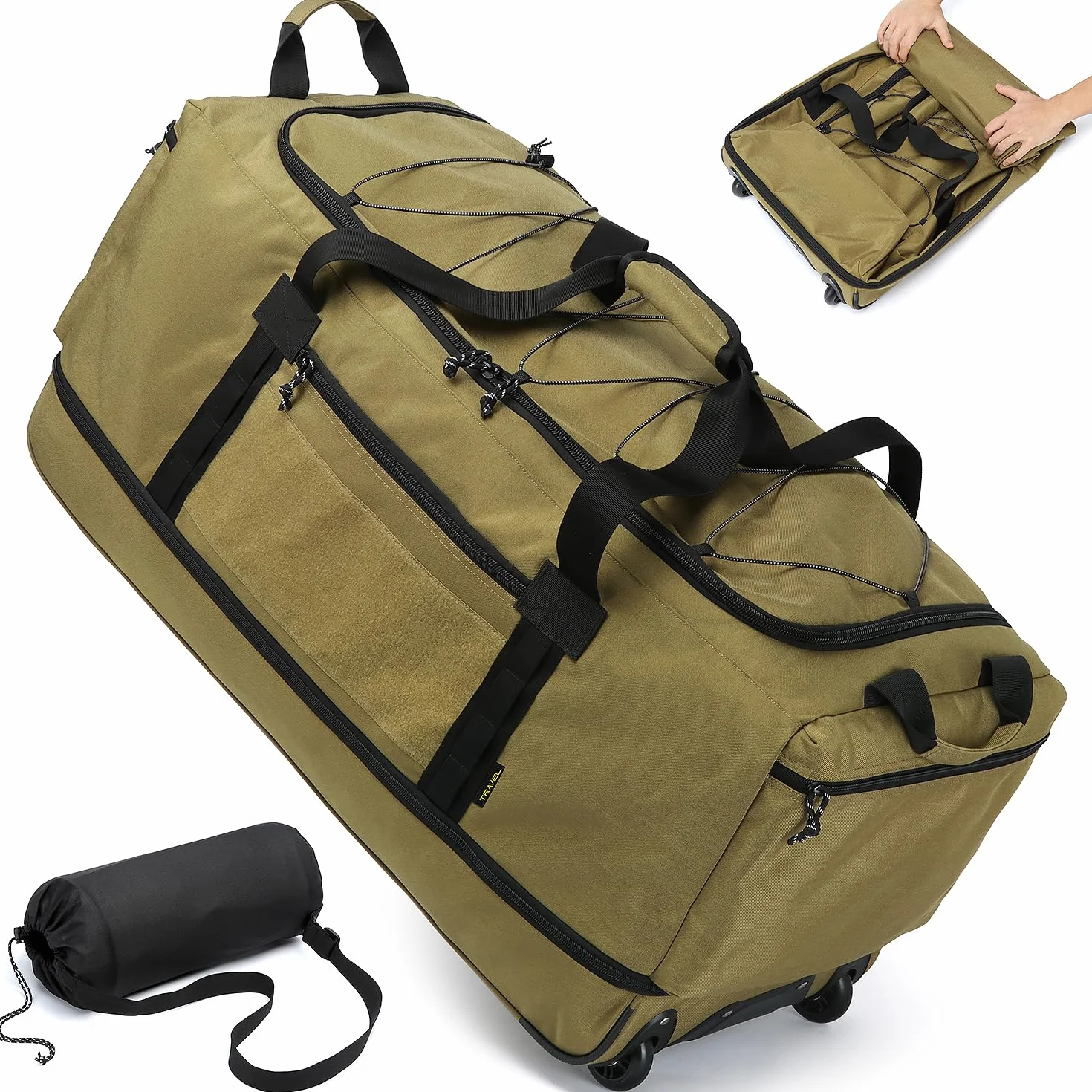 Laripwit Składana torba podróżna XXL 130-170 l, rozkładana, torba sportowa, br?zowy, XXL, Podróżna torba sportowa, torba sportowa, torba weekendowa, torba podróżna