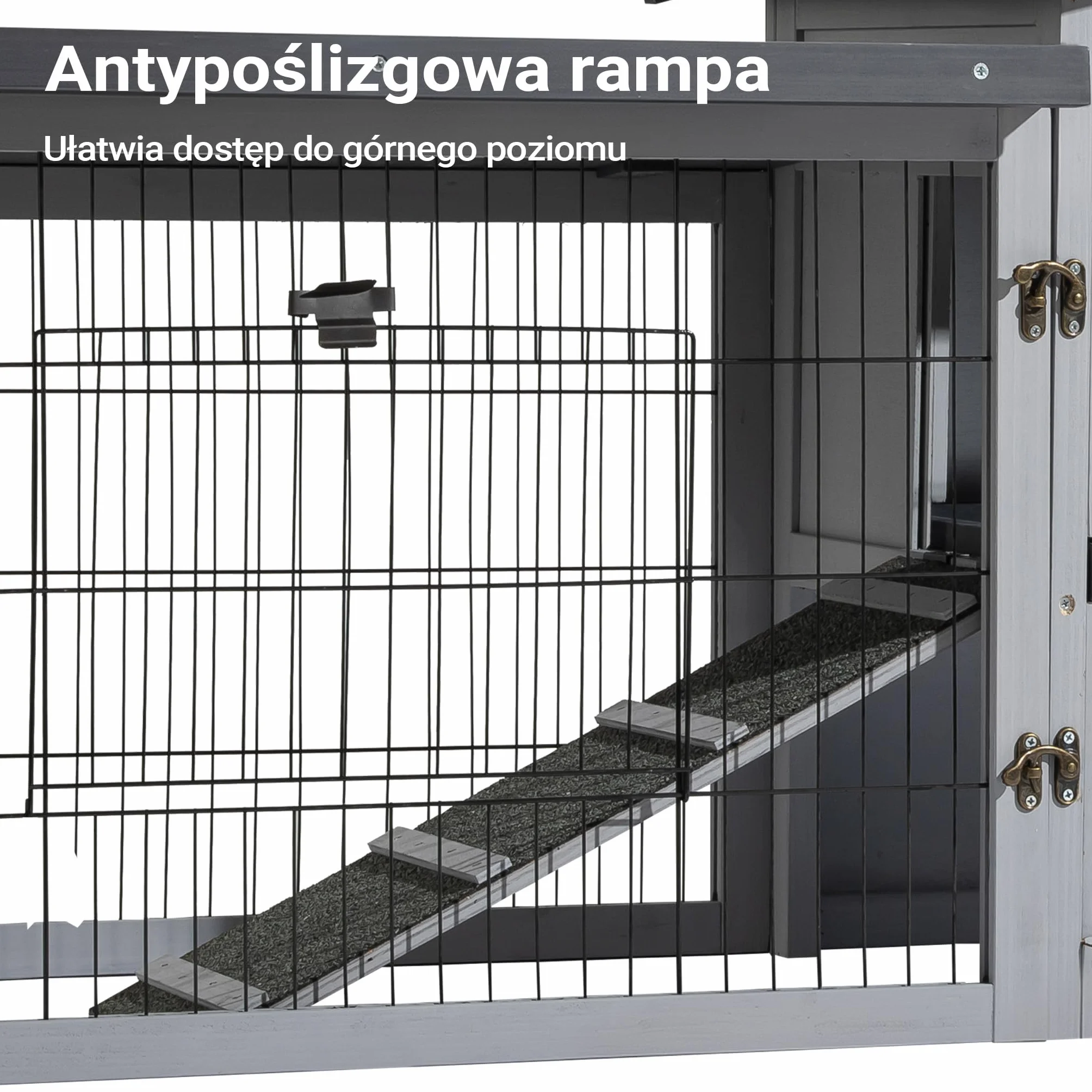 Kurnik Wiltec 1535 x 525 x 685 mm jasnoszary z wolnym wybiegiem i grzędą wykonany z drewna, kurnik z wiatą, siatką i tacą na odchody ocynkowany