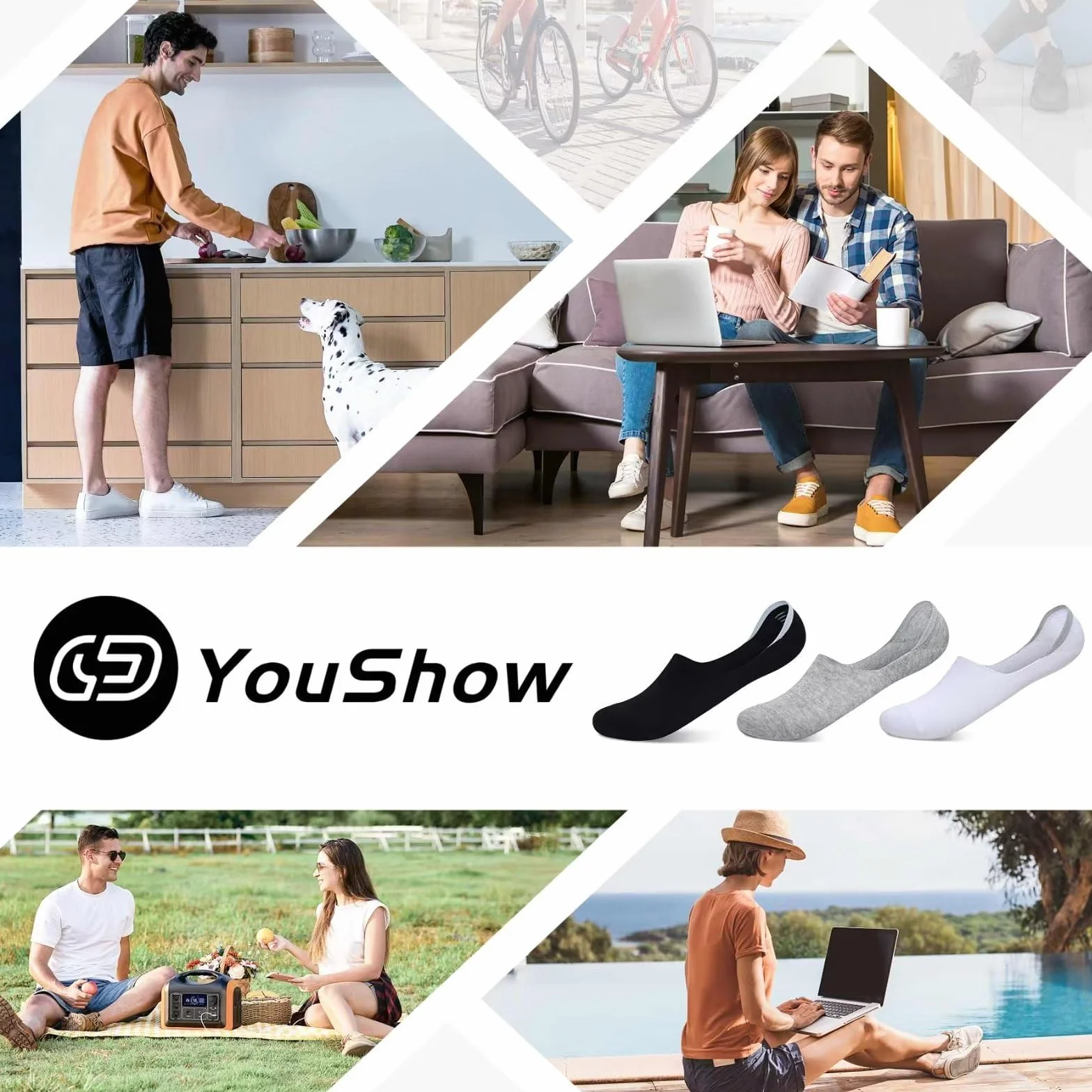 YouShow Skarpety do sneakersów, dla kobiet i mężczyzn, 10 par, niewidoczne, uniseks