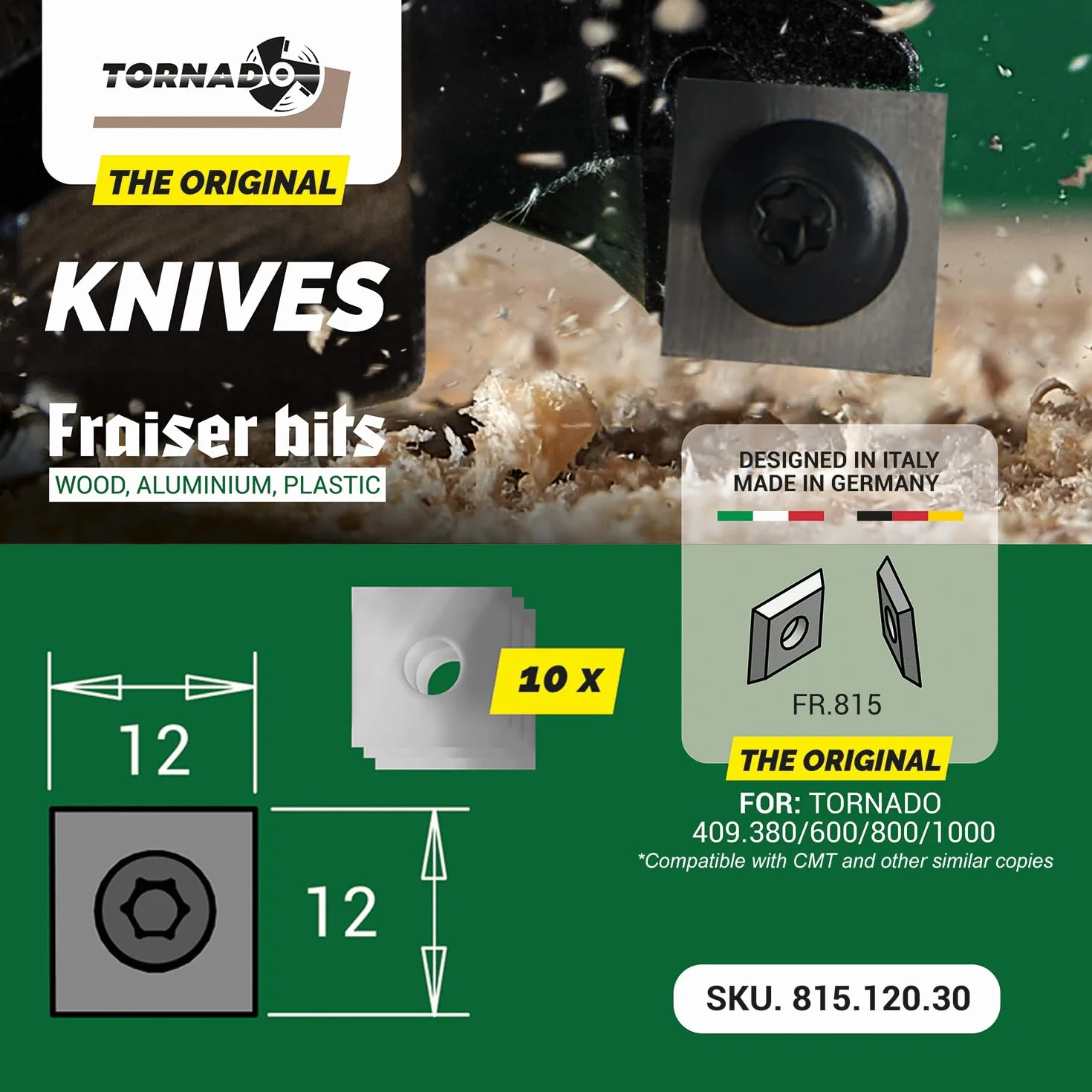 Fraiser Płytki obrotowe z twardego metalu (HM/Widia) do frezarki czołowej Tornado – 10 sztuk (12 x 12 mm)