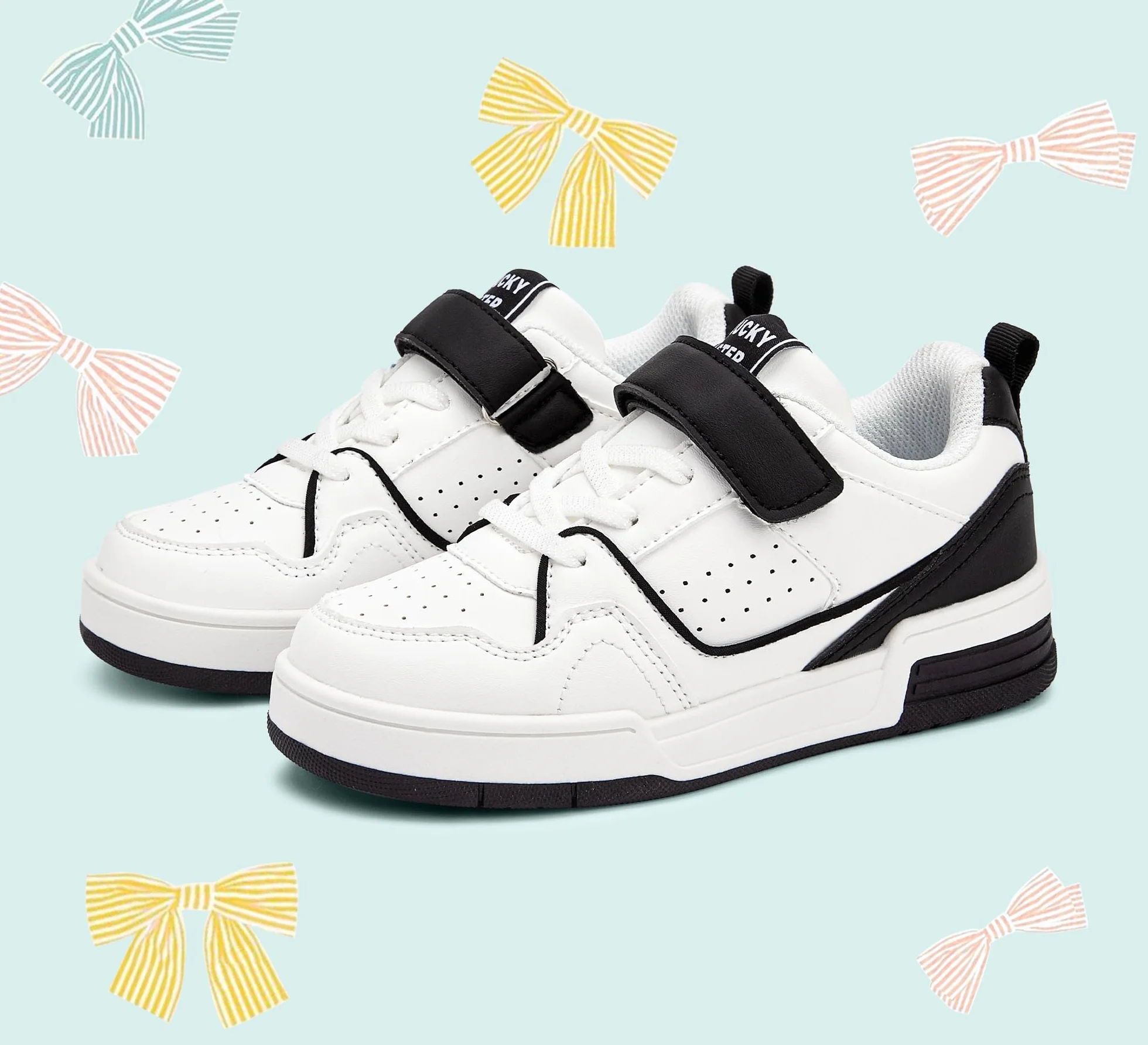 LUCKY STEP Dziecięce buty typu sneakers – wygodne buty rekreacyjne do szkoły, uprawiania sportu i na co dzień, niskie trampki z zapięciem na rzepy, dla chłopców/dziewczynek