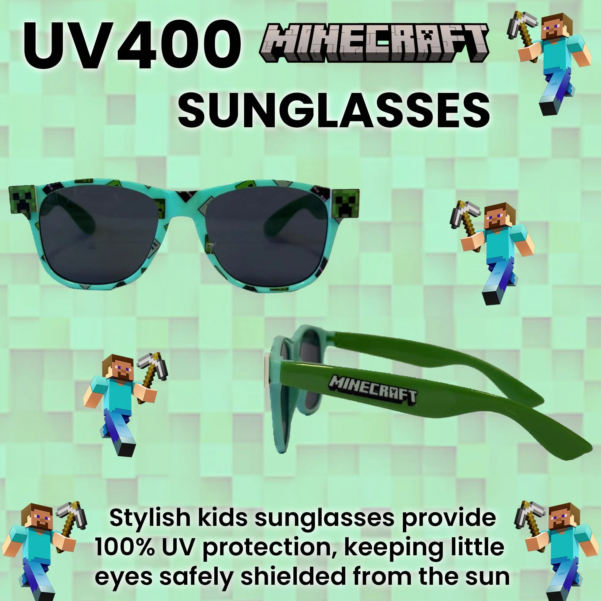 Toys & Gamers Czapka Minecraft i bezpłatny zestaw okularów przeciwsłonecznych, jasnoniebieski i zielony, akcesoria postaci dla dzieci