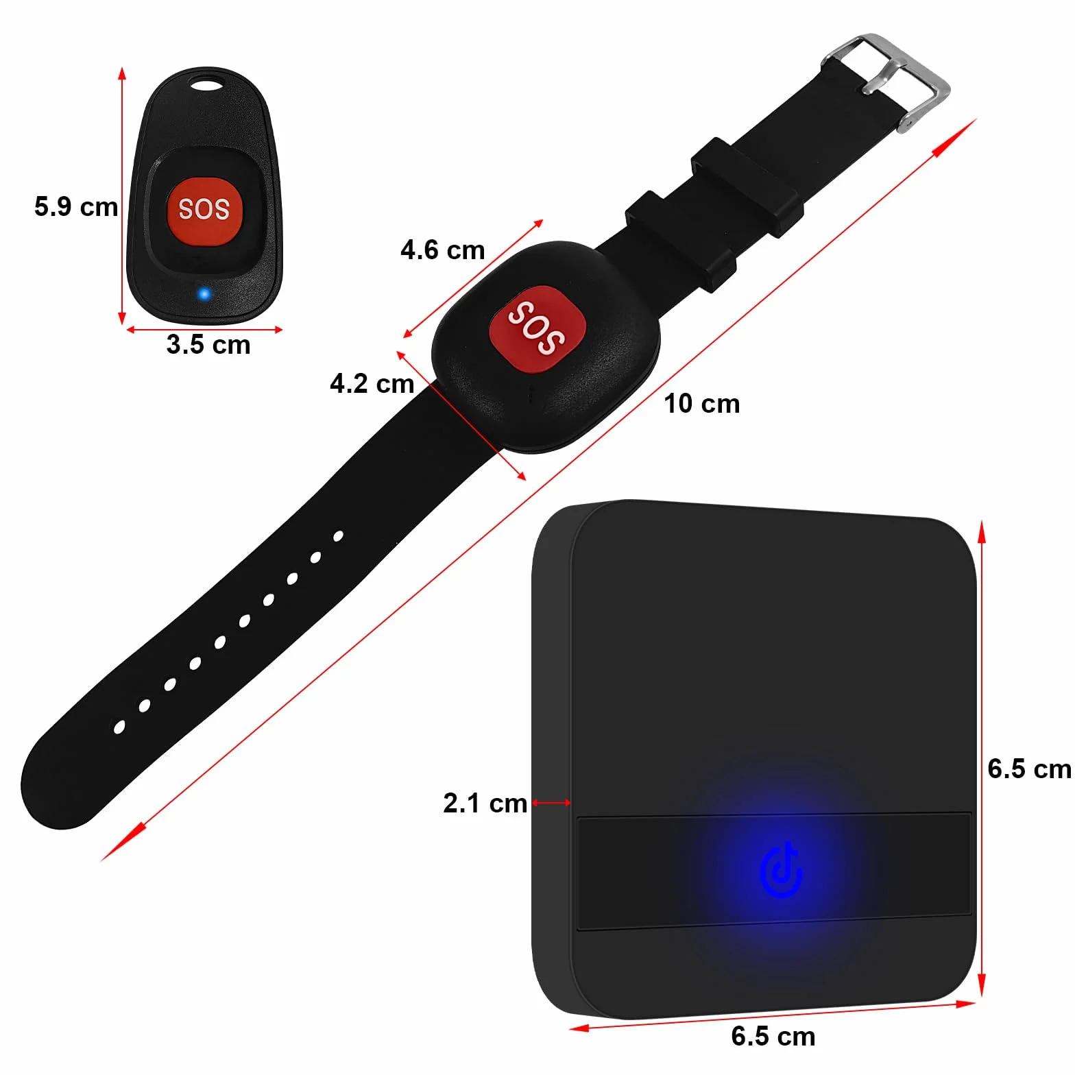 Alarm osobisty dla osób starszych, przycisk awaryjny, pager dla opiekunów i dzieci (2 do 2 czarny)