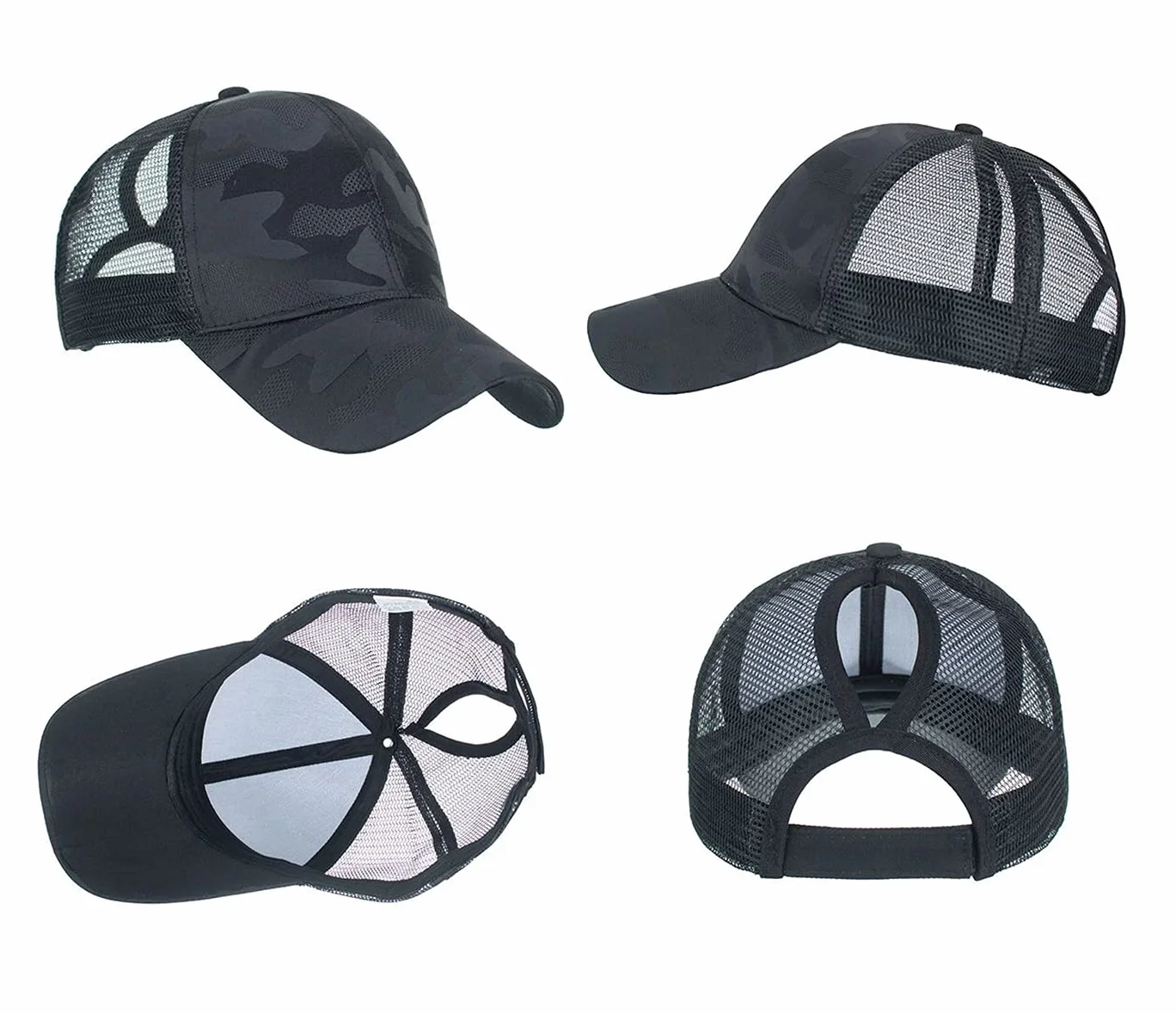 Ruicheng Czapka damska z końskim ogonem baseballowa z siateczki Camo Basecap letnia szary 56-60