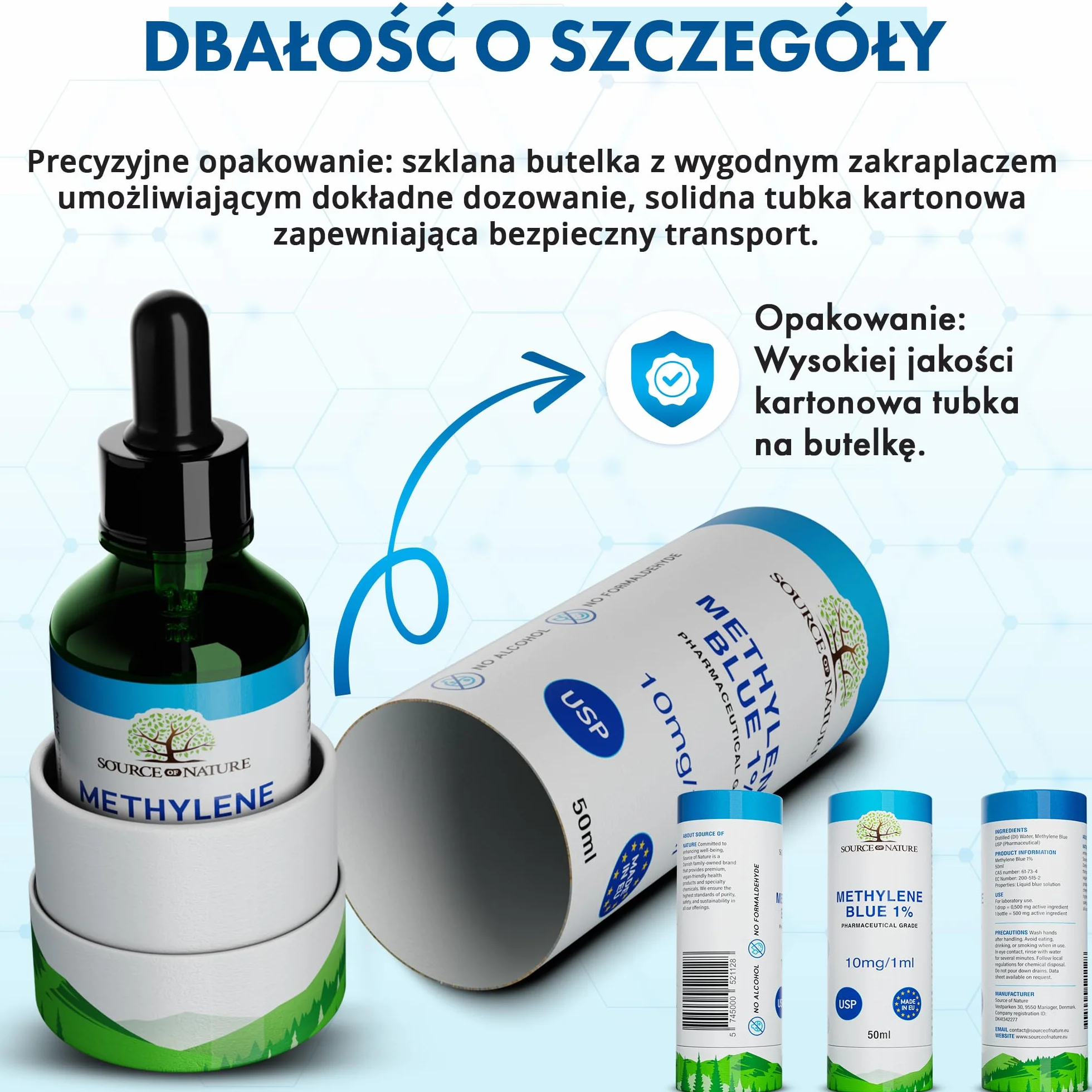 Błękit metylenowy 1% Roztwór 50 ml z pipetą Jakość farmaceutyczna USP Source of Nature®