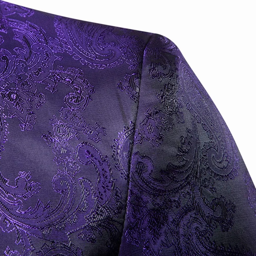 Męskie żakardowe kurtki garniturowe Paisley żakardowe kwiatowy nadruk stylowa marynarka płaszcze eleganckie kurtki ślubne, Fioletowy, M