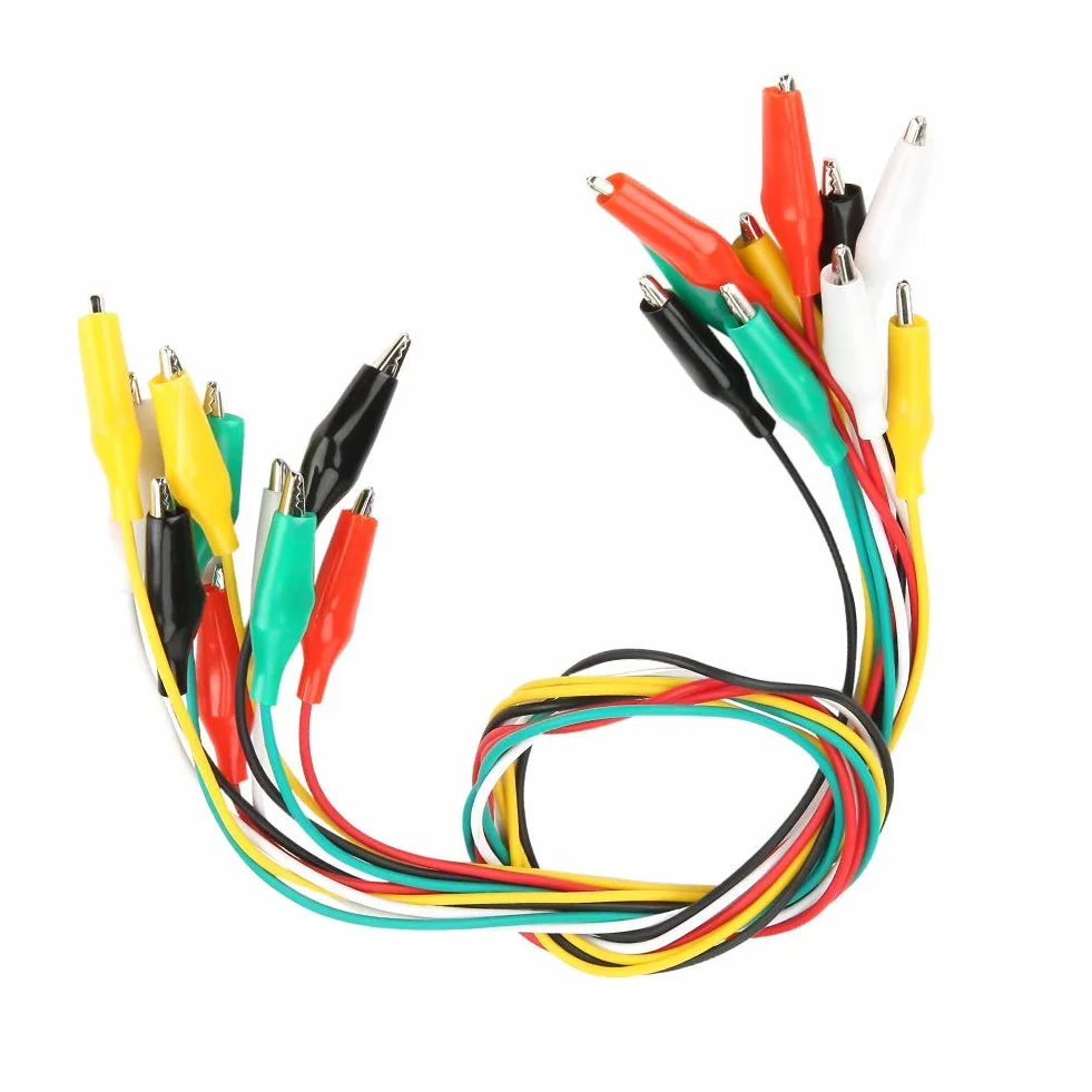 Aramox Zestaw 10 Kolorowych Kabli Testowych z Klipsami Krokodyla, 50 cm, 35 mm, Podwójnie Zakończone, do Testów Elektrycznych