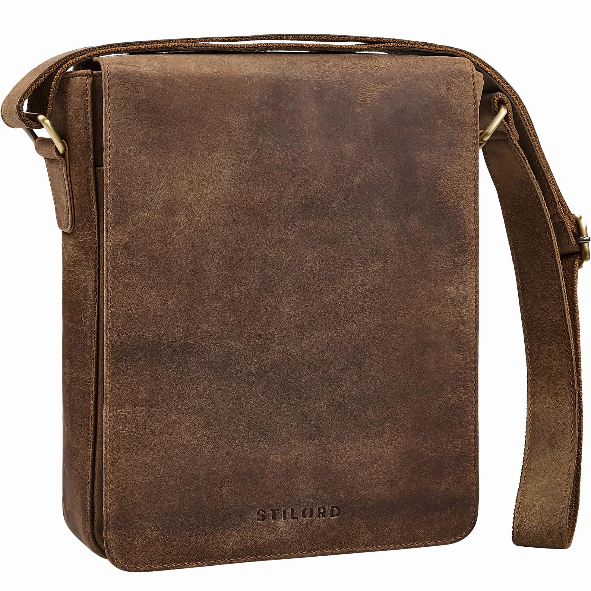 STILORD "Cosmo" torba skórzana w stylu vintage, męska, średnia, duża, kompaktowa, na tablet o przekątnej ekranu 12", torba na ramię, męska torba crossbody, prawdziwa skóra