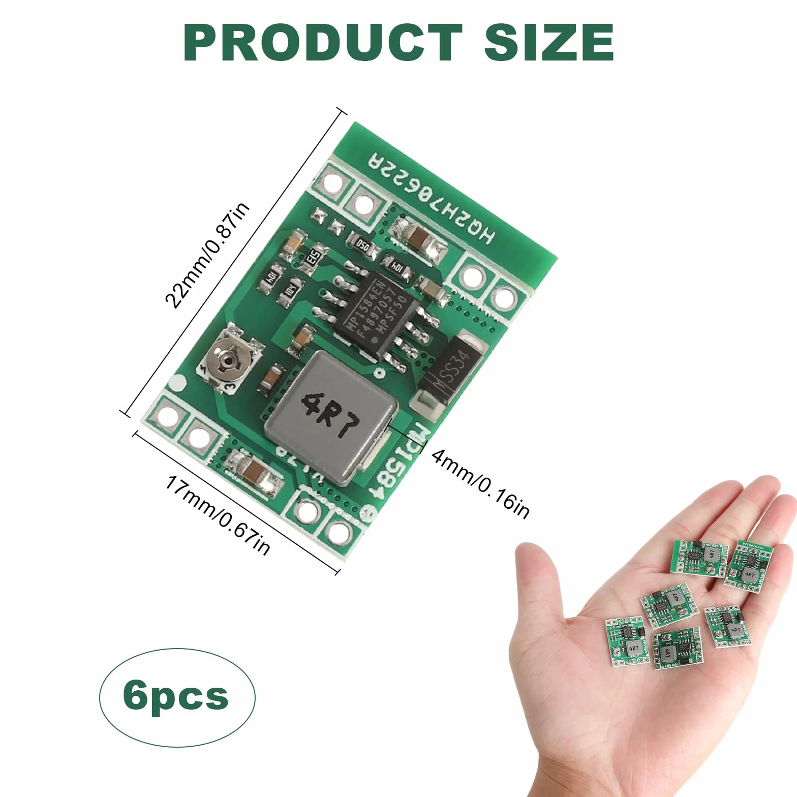 6 sztuk MP1584EN DC-DC Step Down Converter, Buck Converter, DC-DC, regulator napięcia - moduł 3 A 4,5-28 V na 0,8-20 V do Arduino, LED, aparatu, samochodu, DIY