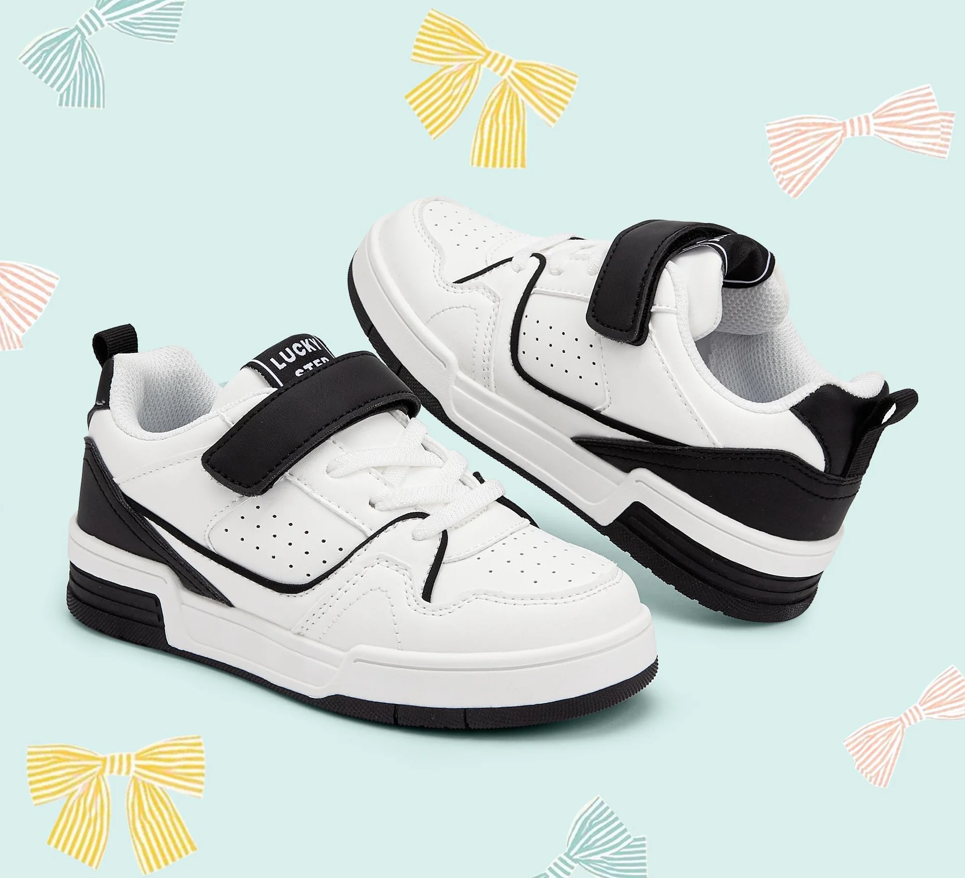 LUCKY STEP Dziecięce buty typu sneakers – wygodne buty rekreacyjne do szkoły, uprawiania sportu i na co dzień, niskie trampki z zapięciem na rzepy, dla chłopców/dziewczynek