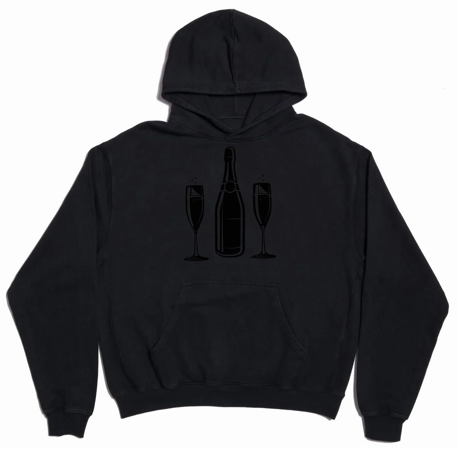 Szampan i kieliszki do wina sztuka unisex oversize ciężka mieszanka bawełny bluza z kapturem czarna XL