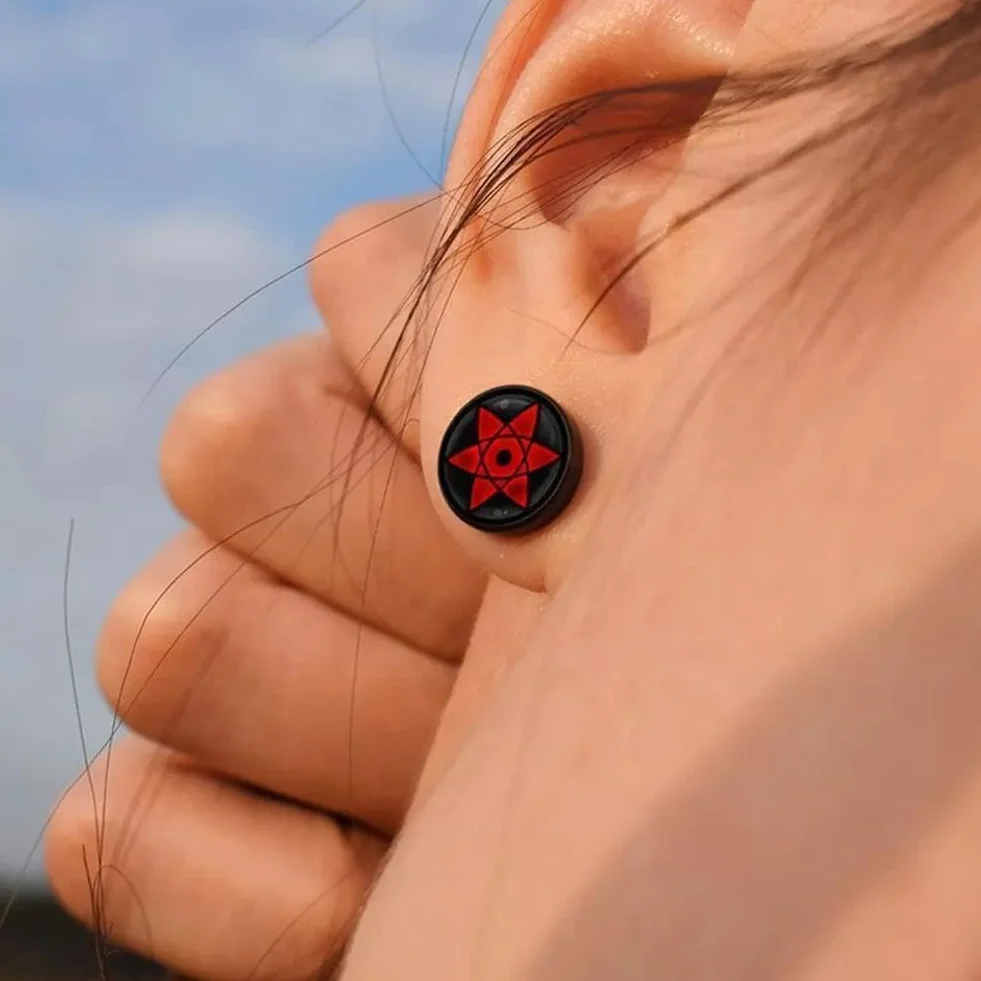 CHICNET Kolczyki ze stali nierdzewnej czarne 8 mm czerwone fioletowe Sharingan Eye Rinnegan Anime Manga biżuteria do uszu stal chirurgiczna unisex mężczyźni kobiety mężczyźni, 8mm