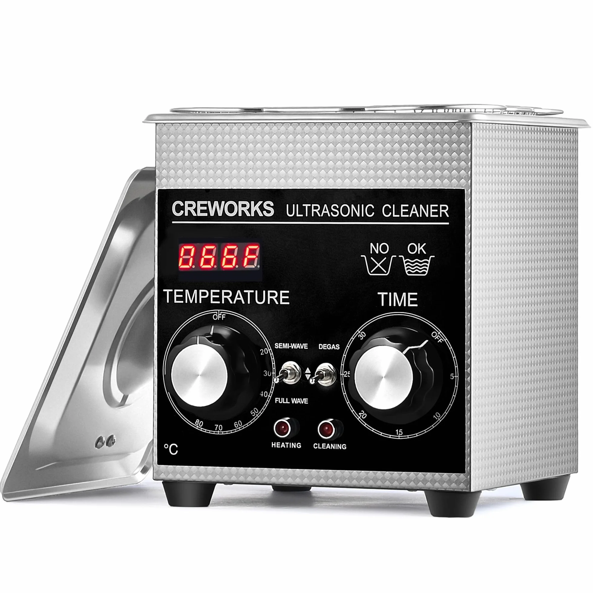 CREWORKS 1L 60 W myjka ultradźwiękowa tryb tacki ultradźwiękowej z ogrzewaniem odpowietrzającym 100 W timer 1-30 min komercyjna maszyna do czyszczenia ultradźwiękowego