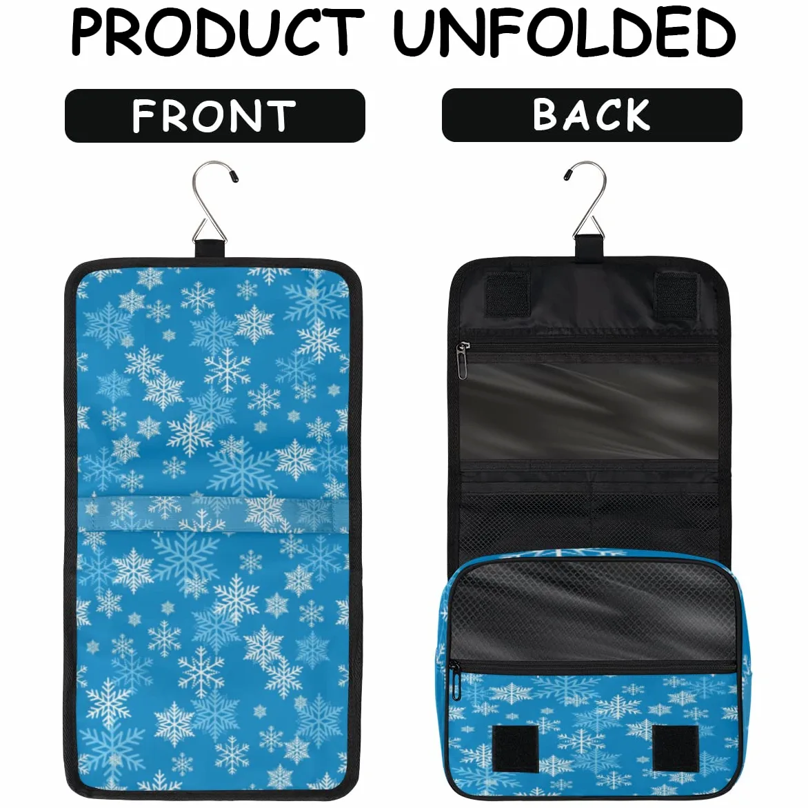 Śnieżynka Podróżna Kosmetyczka Niebieski płatek śniegu Torba do mycia Torba Unisex Wiszące przybory toaletowe Kosmetyczka Organizer do makijażu, wielobarwny, Jeden rozmiar