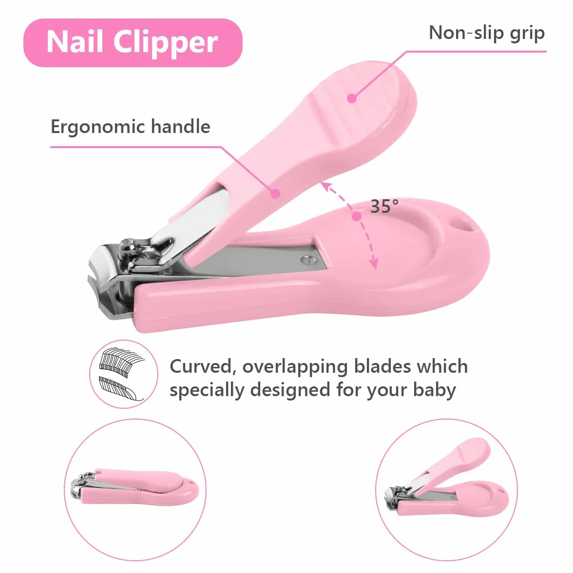 Vicloon Zestaw do manicure dla noworodków, 5 sztuk nożyczek do paznokci dla niemowląt, narzędzia do pielęgnacji niemowląt z nożyczkami, obcinacz do paznokci, pilnik i pinceta (różowy)