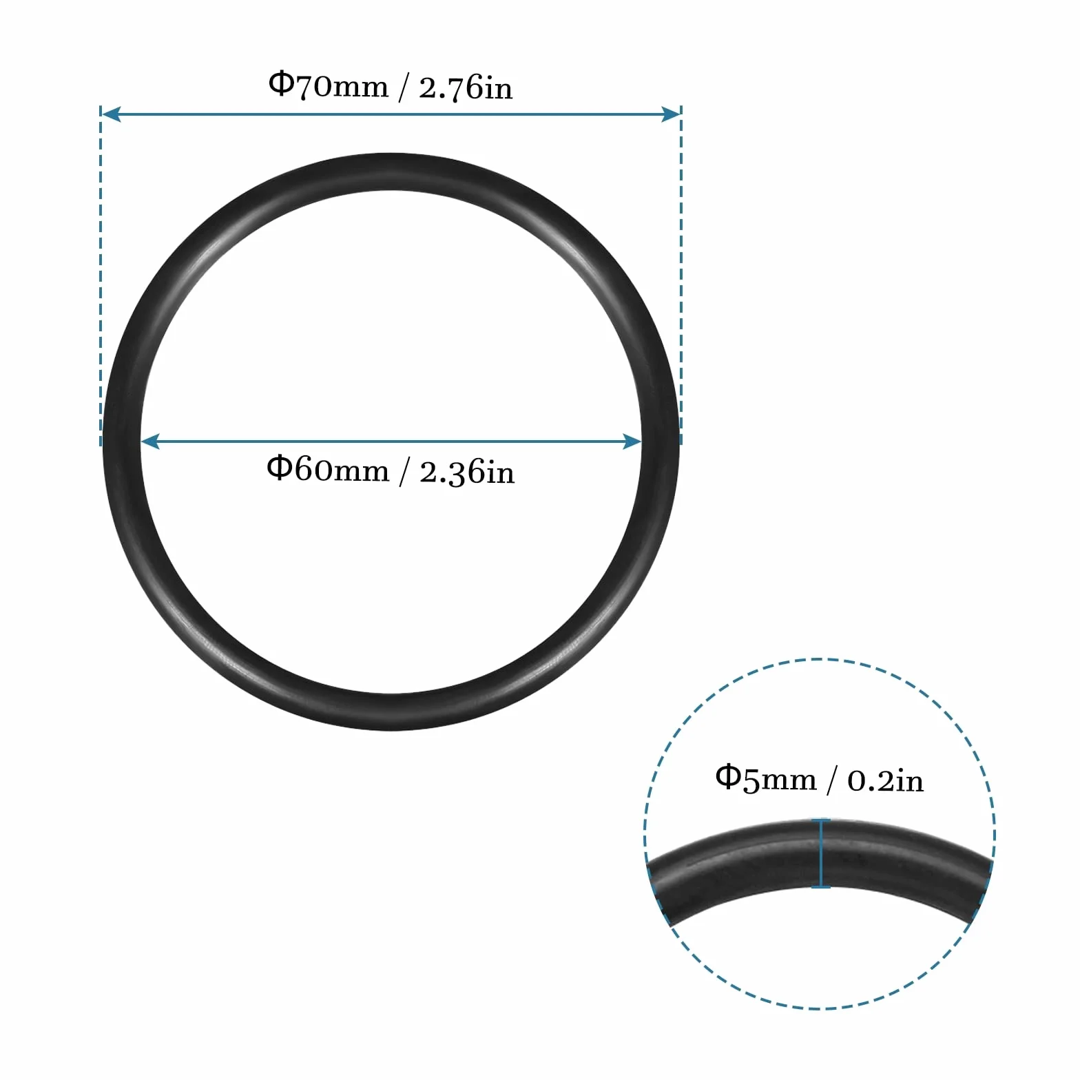 QUARKZMAN 70mm x 60mm x 5mm Nitrylowy Gumowy O-Rings x 10szt Okrągły Uszczelka Podkładka dla Kran Hydrauliczny Naprawy Uszczelnienie Połączenie [Czarny]
