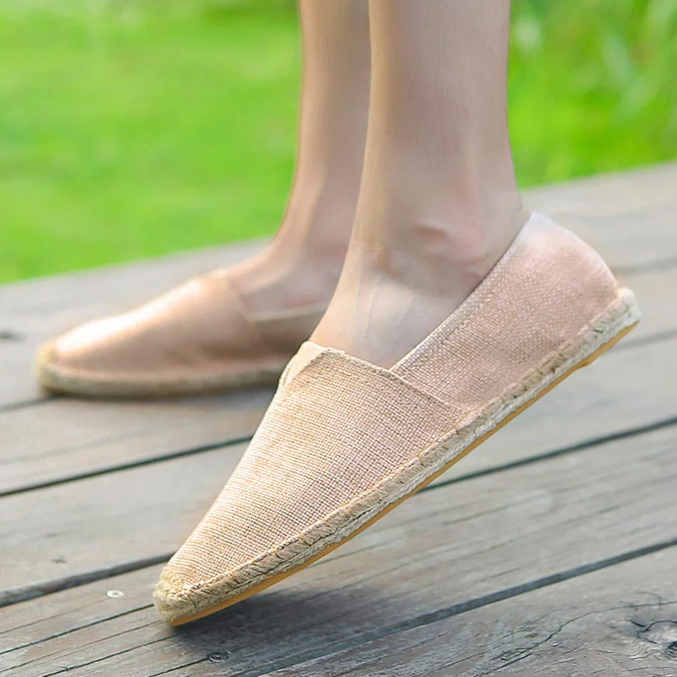 Słomiane buty plażowe, lniane, męskie, płócienne, espadryle, damskie, wsuwane, płaskie
