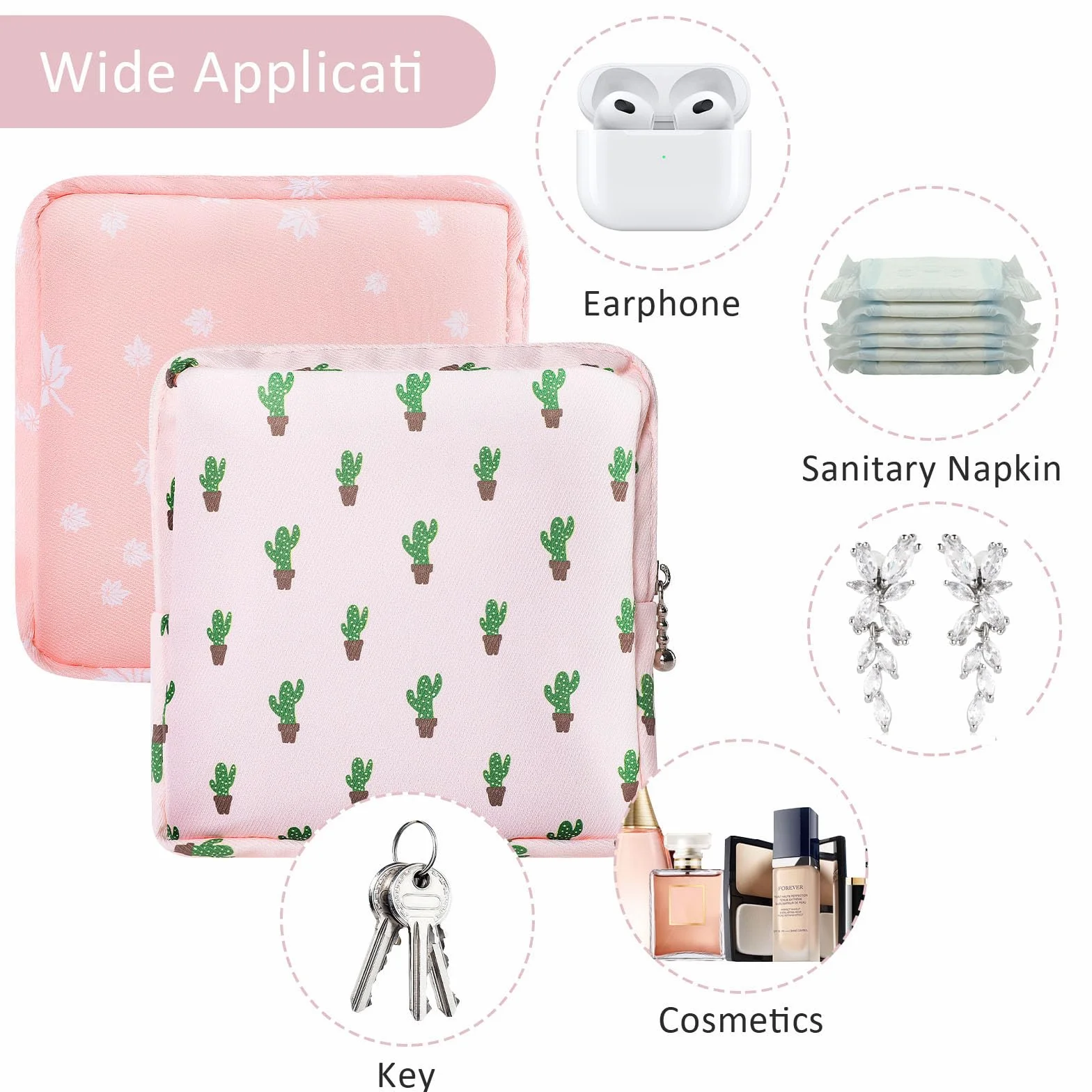 Ouligay 2 worki menstruacyjne na podpaski higieniczne, do szkoły, nastolatków, dziewcząt, kobiet, Różowy, 1 Count (Pack of 2), Kompaktowy i prosty