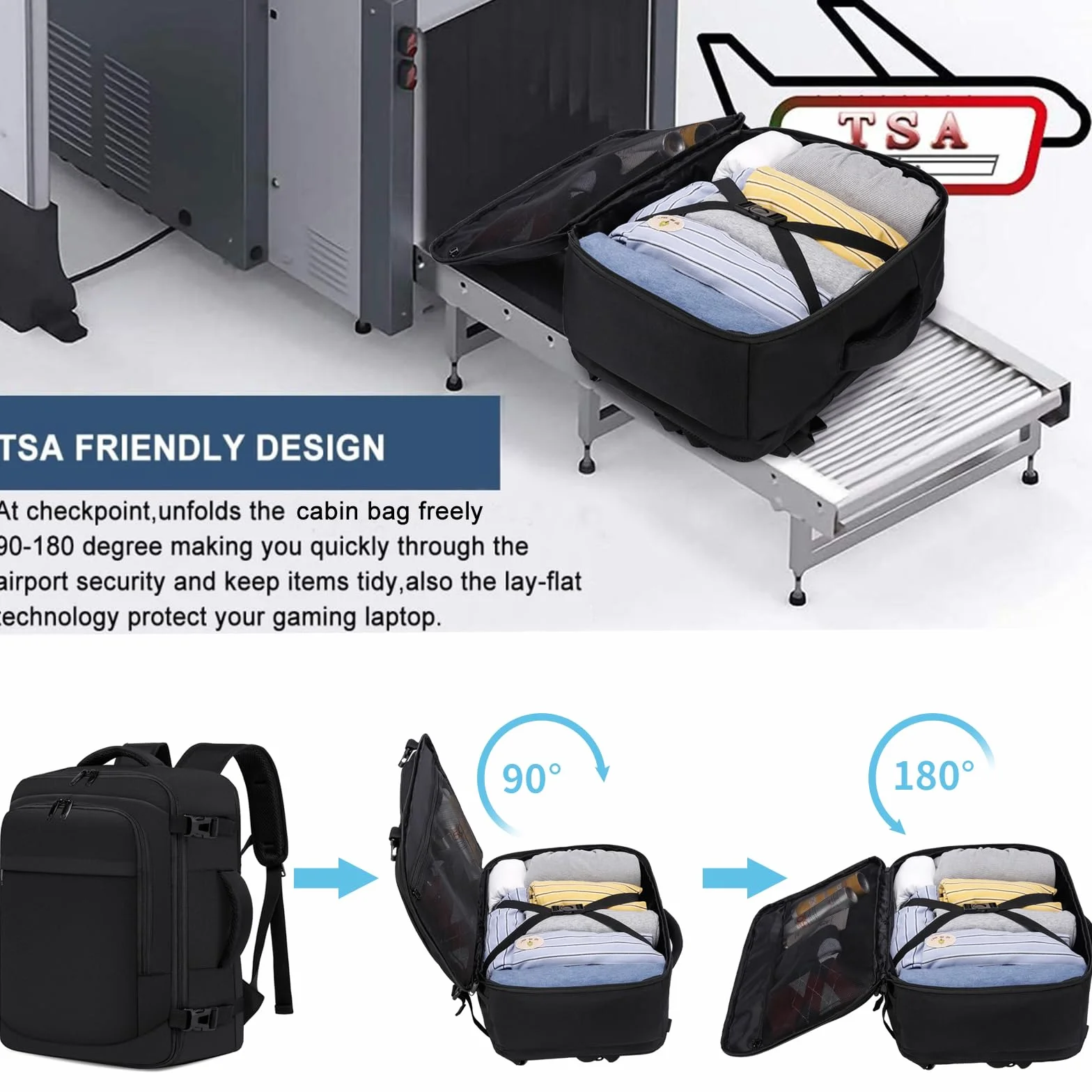 Bagaż Podręczny 40x30x20, Plecak Podróżny Męski i Damski do Ryanair, Wizzair, Vueling,Eurowings,Easyjet,24L Cabin Bag Travel Backpack do Pracy, Biznesu i Podróży Bagaż Laptopa 15.6 Cali, Czarny