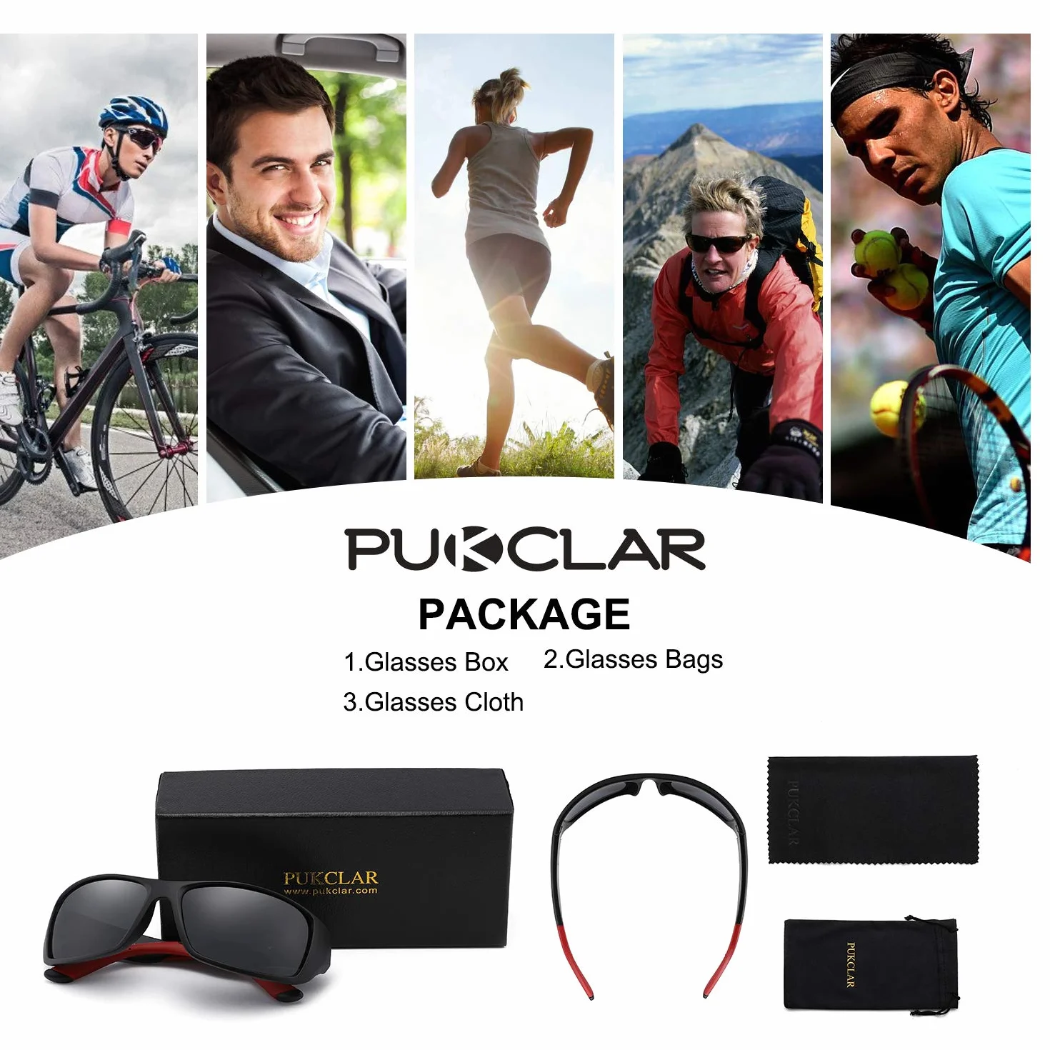 PUKCLAR Okulary przeciwsłoneczne męskie z polaryzacją okulary sportowe okulary rowerowe okulary kierowcy UV400 ochrona Cat 3 TR90