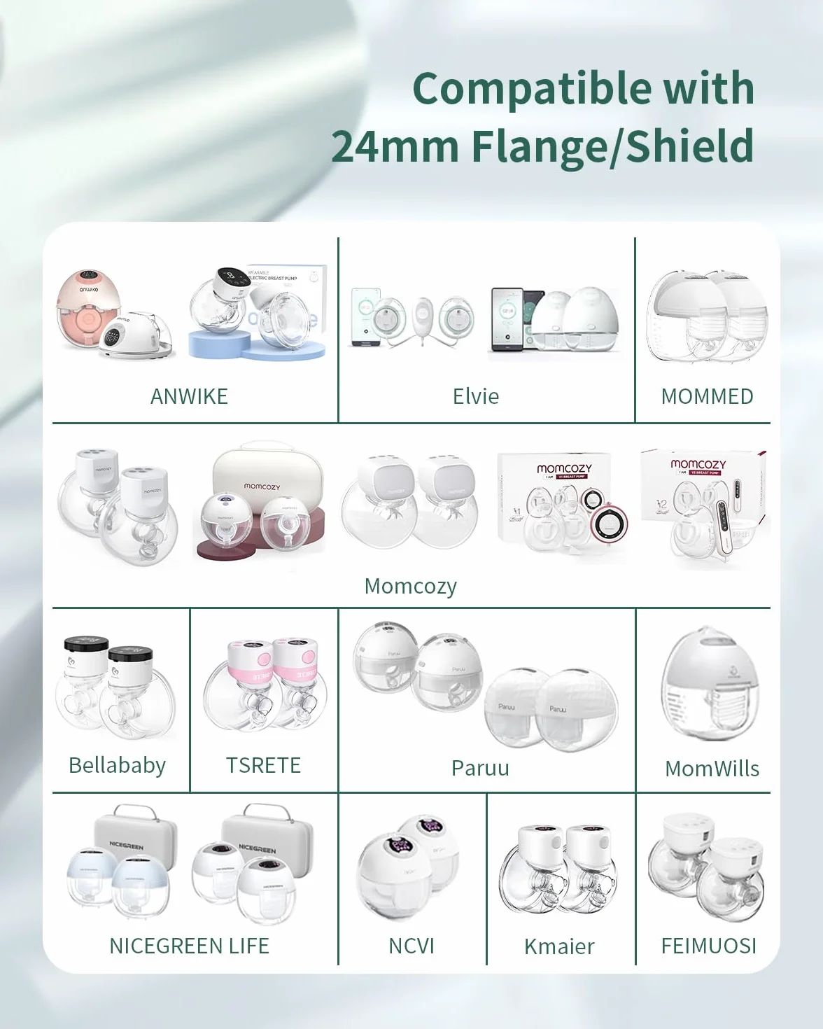 10 sztuk wkładek do lejków laktatora 13/15/17/19/21mm, miarka do sutków i szczoteczka do czyszczenia lejka/kołnierza 24mm, kompatybilne z laktatorami elektrycznymi bez użycia rąk KISSBOBO/Momcozy