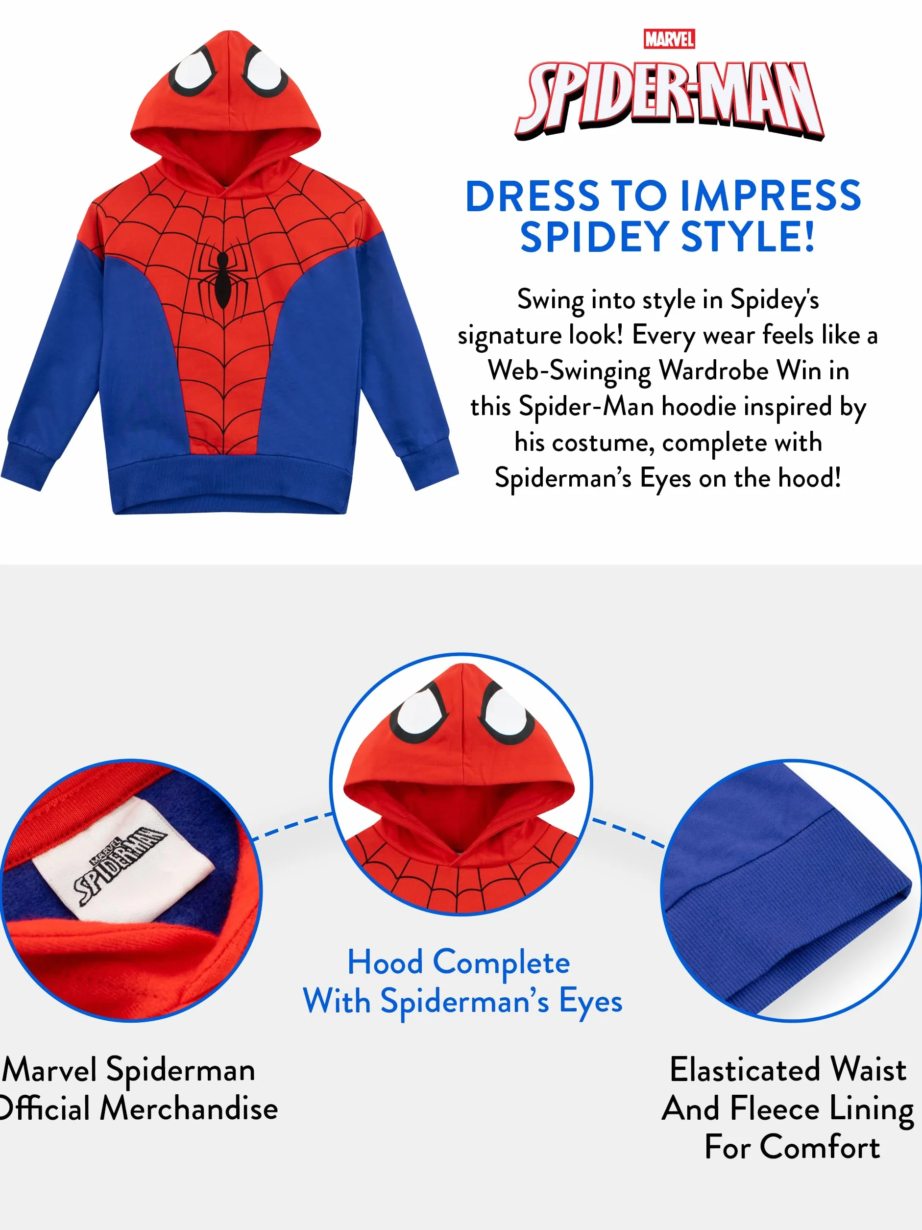 Marvel Chłopięca bluza z kapturem Spiderman | Chłopięce bluzy Spiderman do przebrania | Ubrania Spiderman dla dzieci