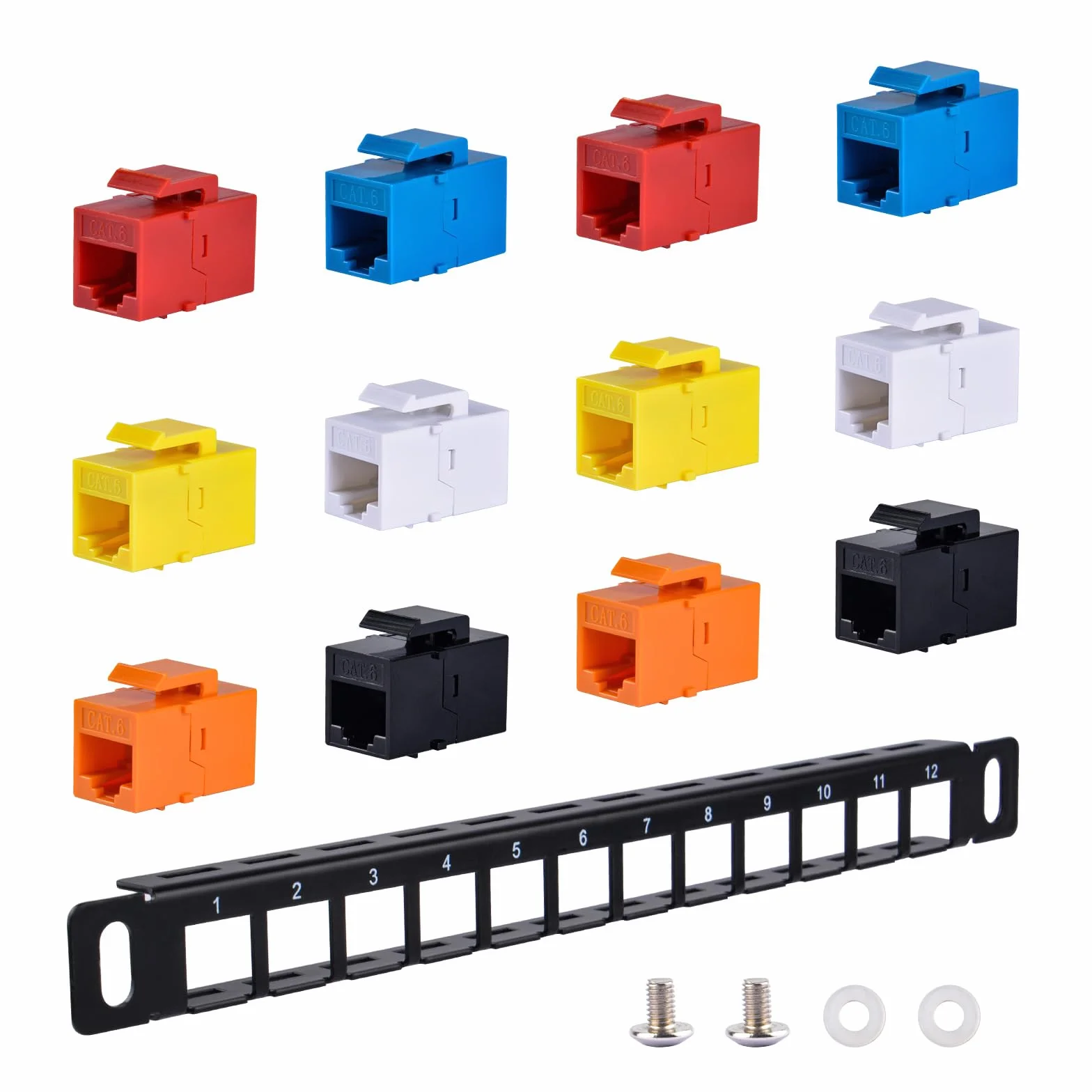 GeeekPi 25.4 cm 0,5U 12-portowy pusty panel krosowy Keystone z wkładką Keystone Cat6 RJ45 do szafek sieciowych DeskPi RackMate T0/T1/T2