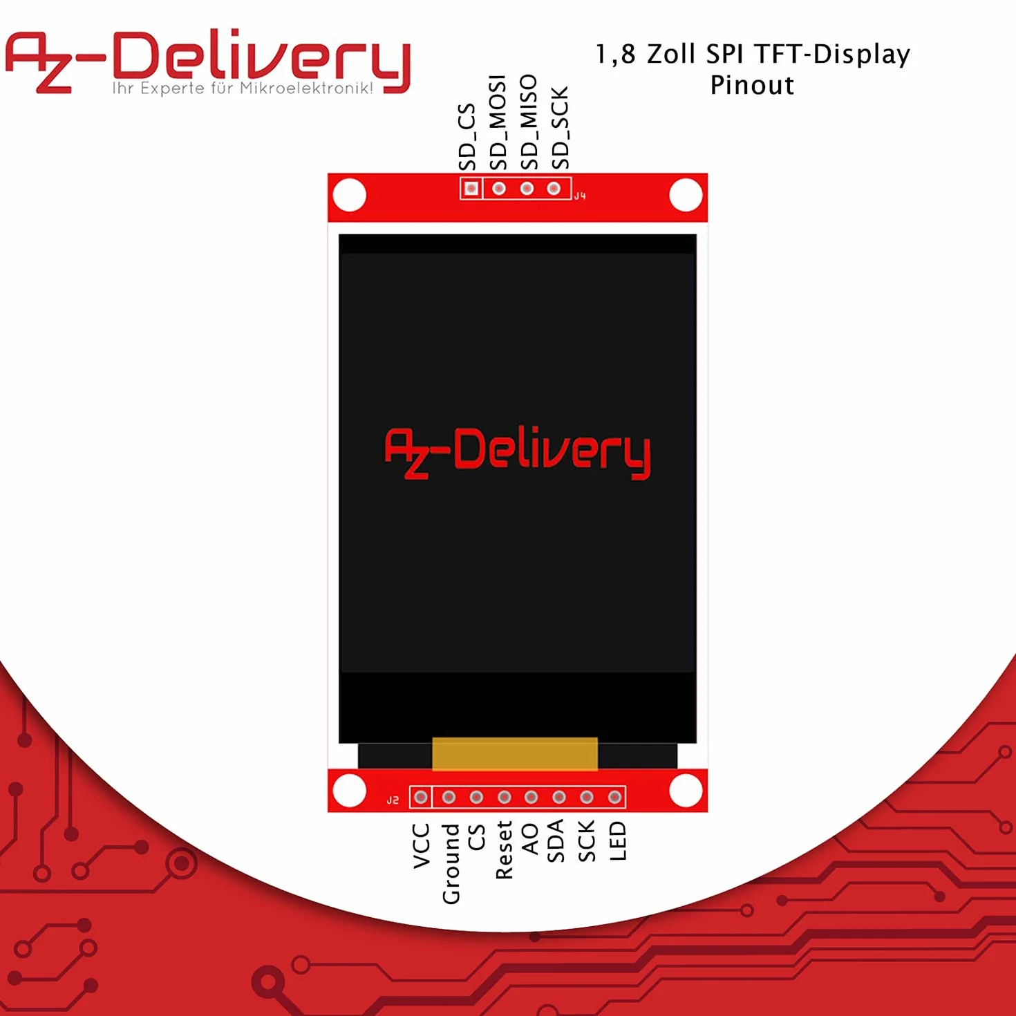 AZDelivery Wyświetlacz SPI TFT 1,8 cala z 128 x 160 ST7735 pikselami kompatybilny z Arduino i Raspberry Pi, w tym e-book!