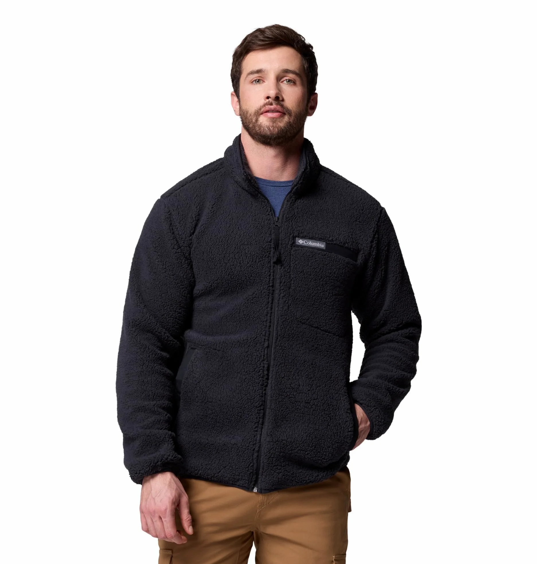 Columbia Męska kurtka polarowa Rugged Ridge z wysokim runem, zamek błyskawiczny na całej długości, czarna, XL