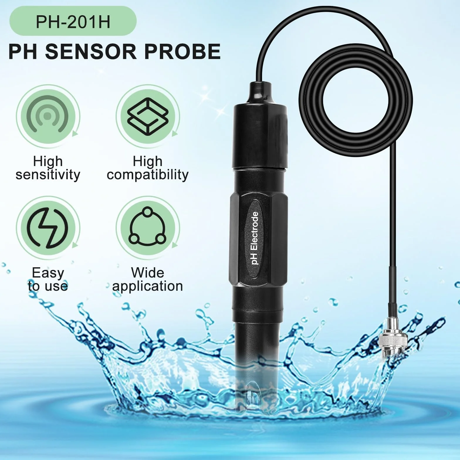 Jadeshay Elektroda sonda PH,0-14PH złącze sondy o wysokiej precyzji ze złączem BNC i kabel do testowania pH 200 cm w akwarium hydroponicznym roślinach basenowych i SPA