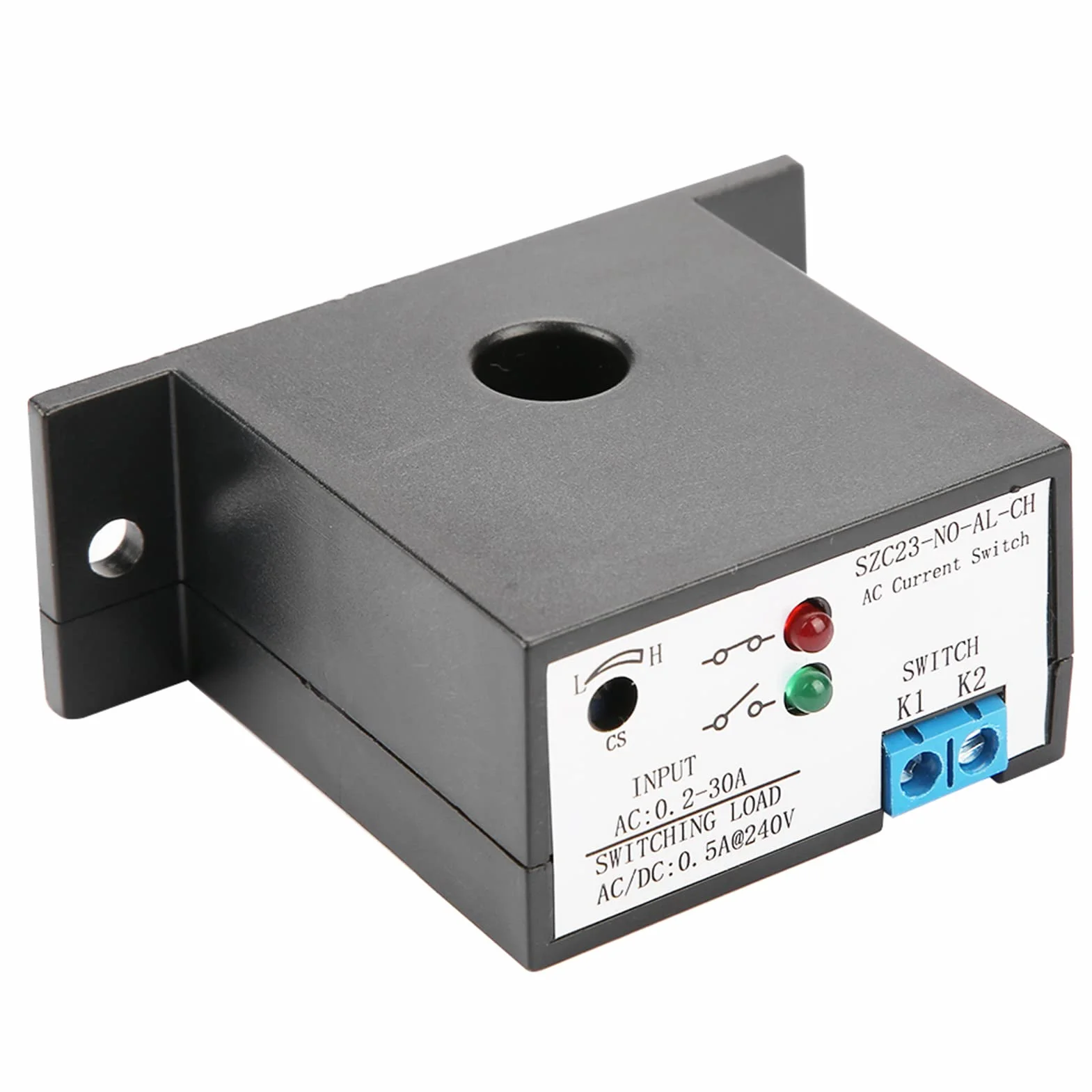 Current Sensing Switch, Normally Open Sensing Control Switch Adjustable AC 0.2-30A SZC23-NO-AL-CH IP30 Waterproof