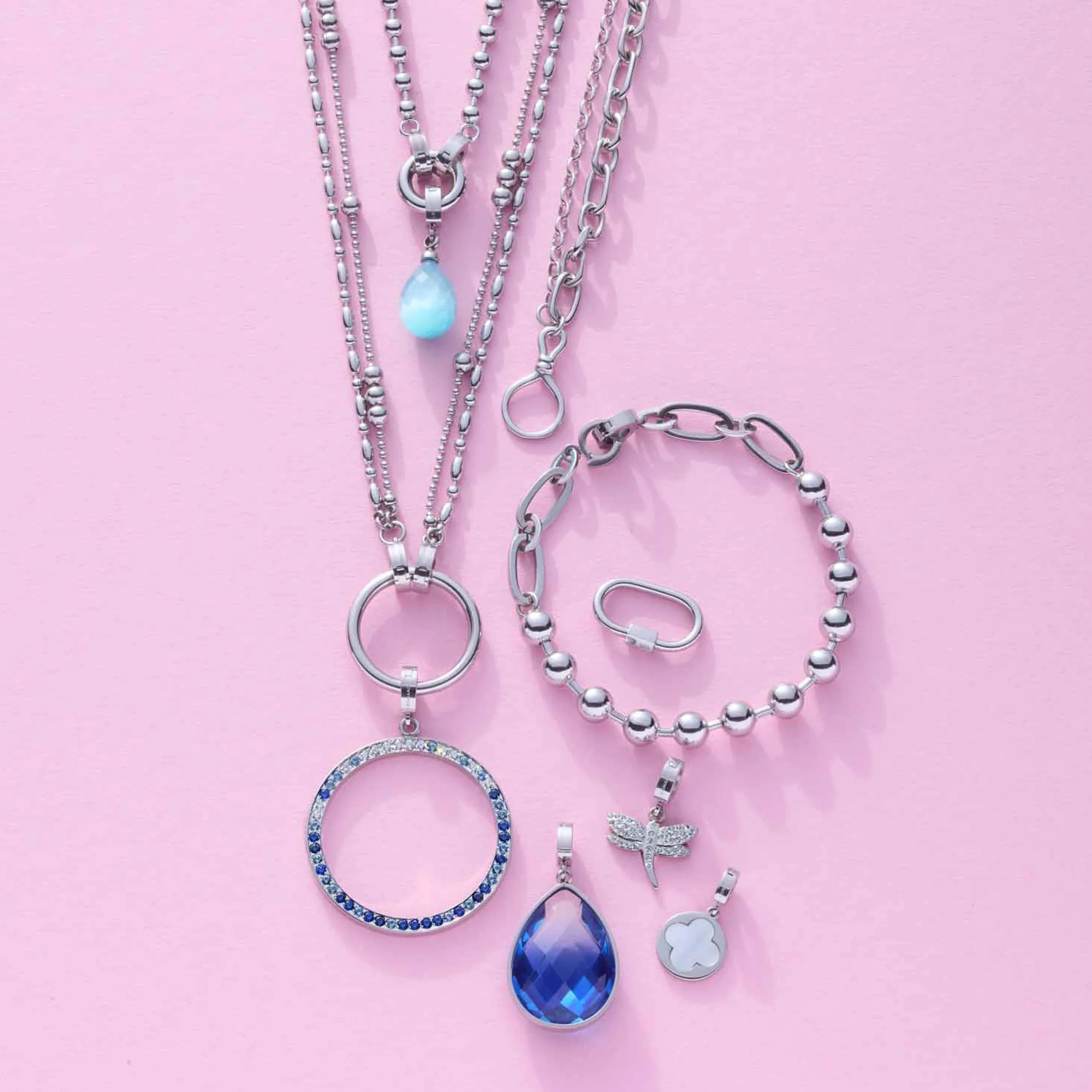 JEWELS BY LEONARDO zawieszka Clip & Mix Lizzy • zawieszka na łańcuszek ze stali nierdzewnej w kolorze srebrnym • pastelowy niebieski Catseye • Biżuteria prezent dla kobiet • 024969, 3 cm, Stal