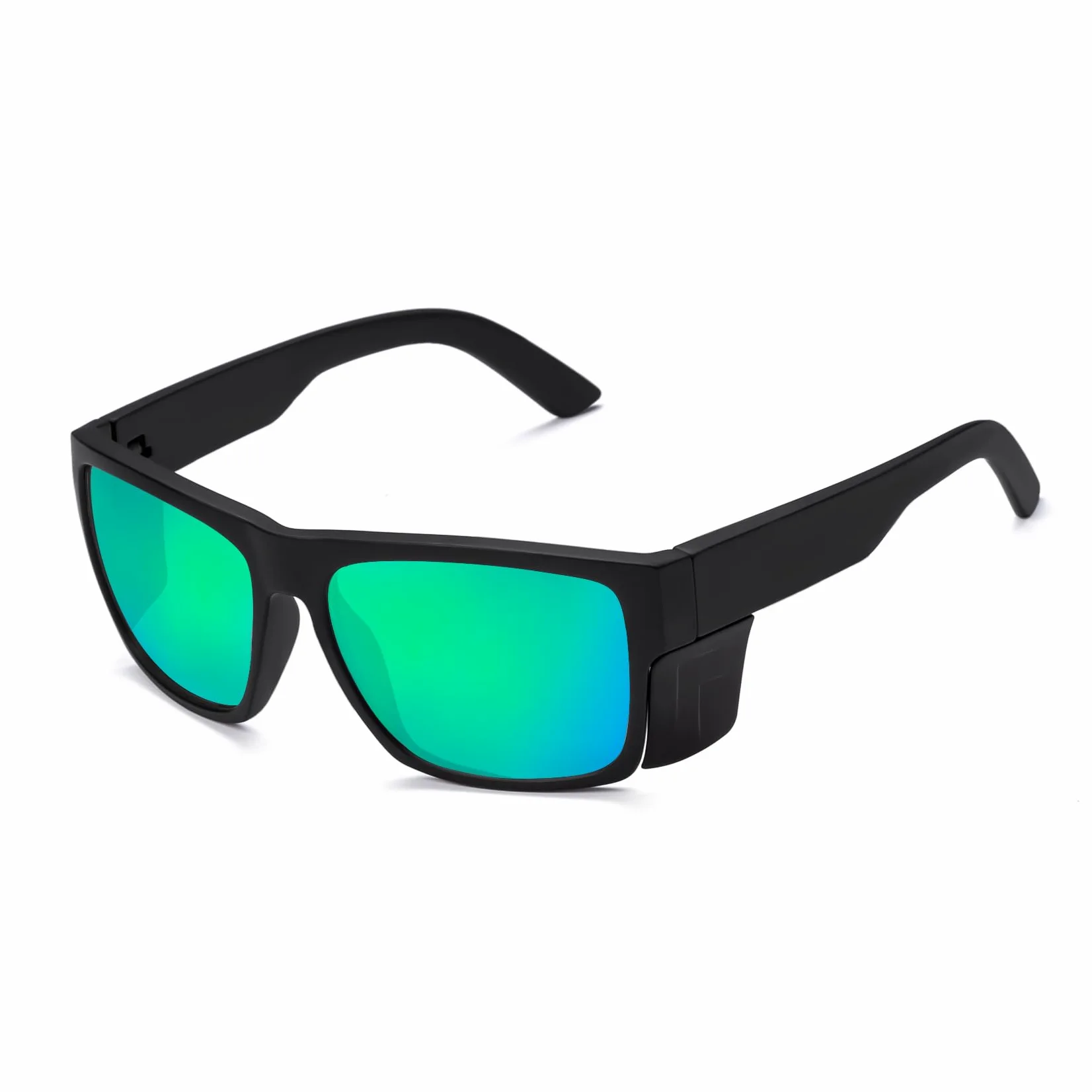 Okulary ochronne dla mężczyzn, czarne, matowe, polaryzacyjne, zgodność z normą ANSI Z87+, ochrona przed promieniowaniem UV, zielone lustro, szer. 141 mm x szer. 145 mm x wys. (50 mm)