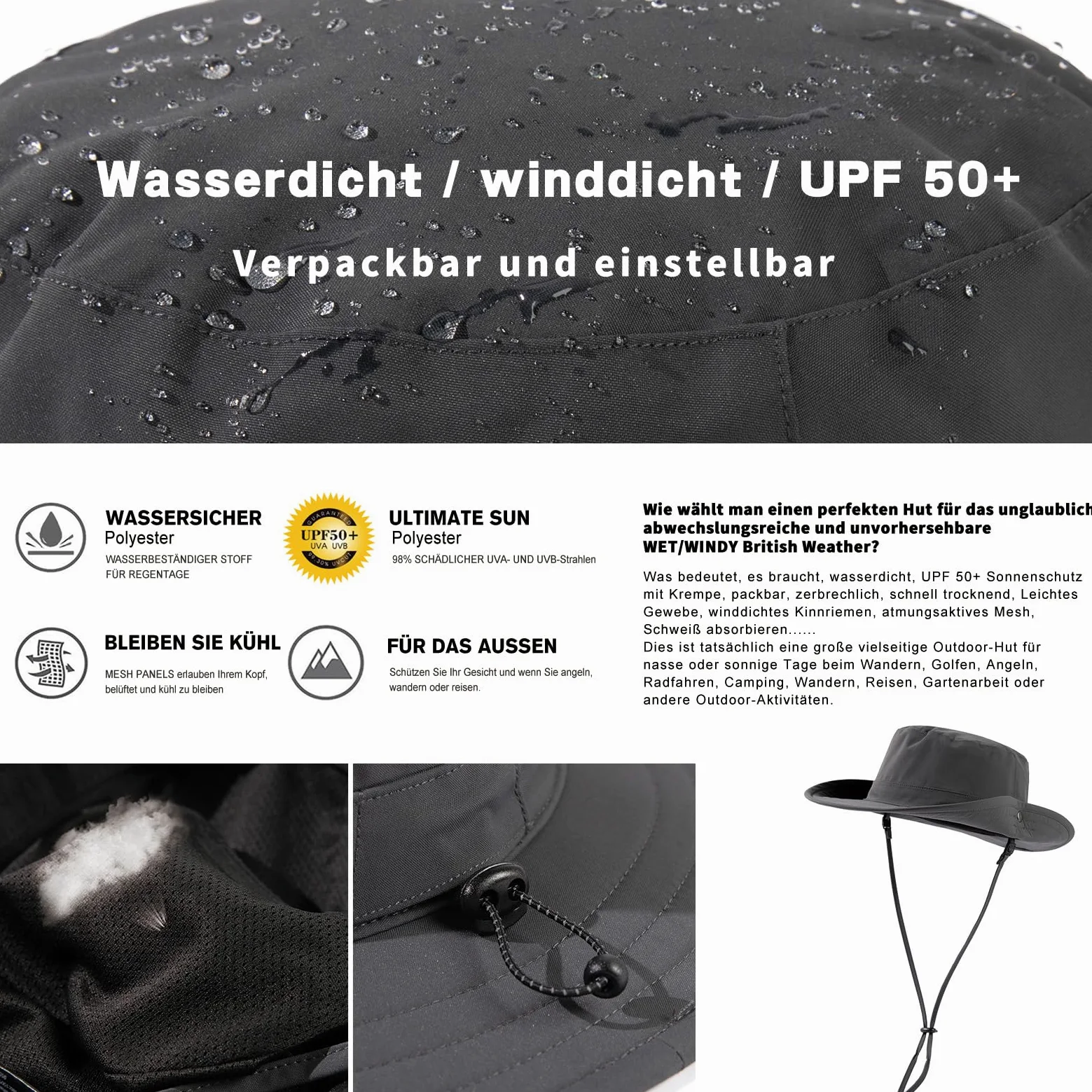 TOP-EX XL/XXL Unisex kapelusz przeciwsłoneczny Bucket Hut wodoszczelny, ochrona przed słońcem, składana