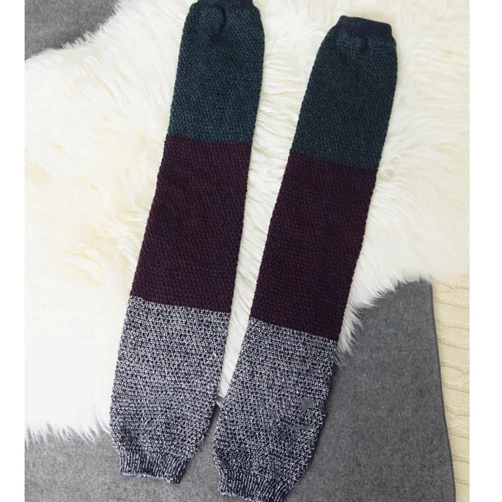 Over Knee Women Leg Warmers Girl Trójkolorowe przeszycia Dzianinowa osłona stóp Jesienno-zimowa ocieplacz na nogi Skarpety kupy (kolor: A, rozmiar: 58-62 cm) (C 7 1/8)