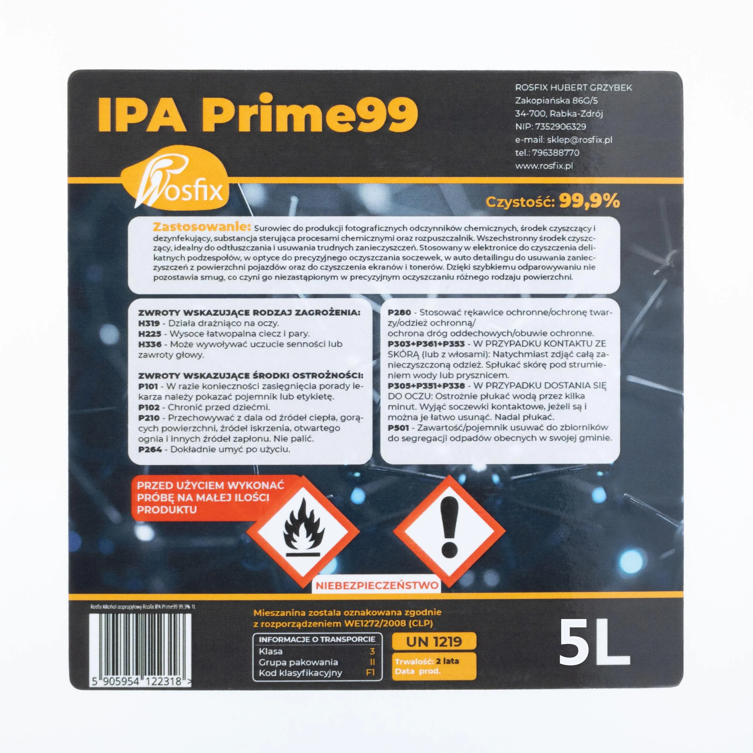 IPA Prime99 izopropanol 99,9% 5 l – alkohol czyszczący o wysokiej czystości | bez pozostałości i szybkoschnący | do elektroniki, optyki, samochodu i laboratorium | środek czyszczący